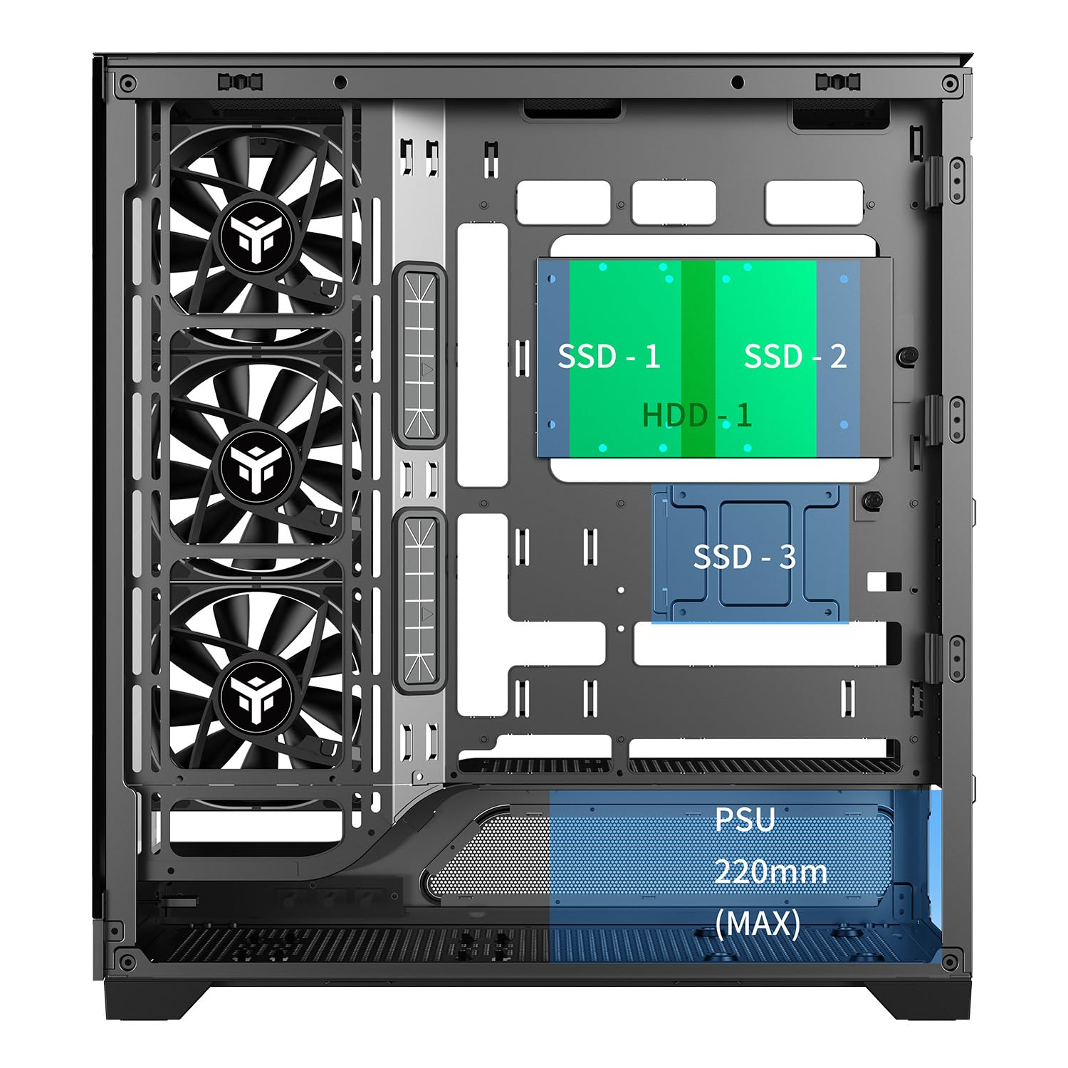Itek Case Gaming SHOWBUI WAVE 82B - Tower ATX con 4 ventole ARGB 12 cm incluse - 2xUSB3, Type-C- e paratia frontale e laterale in vetro temp scuro
