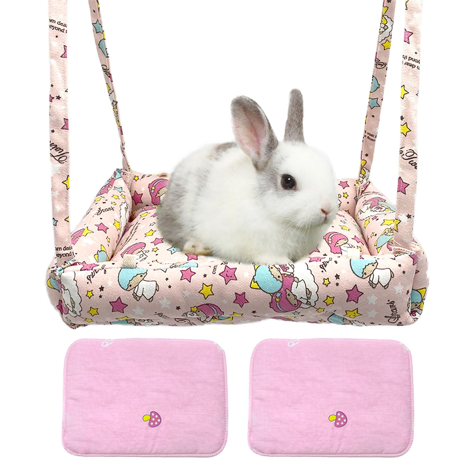 RMNHPTK Kaninchen-Hängematten-Schaukel Kleintier-Hängeschaukel Hängematte Bett mit 2 Pads Haustier Hängematte Schaukel für Kaninchen Meerschweinchen Chinchillas Kätzchen (Rosa Stern) Haustier