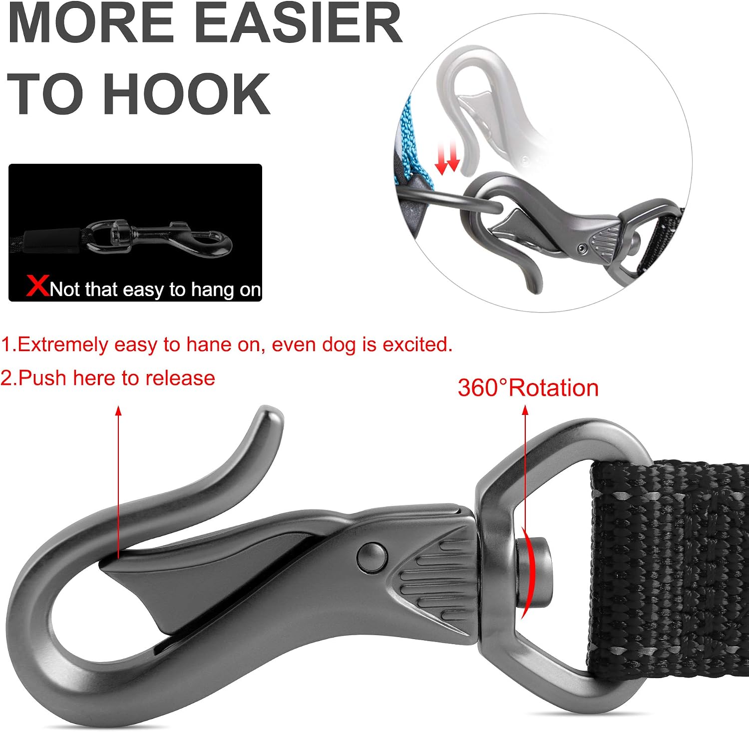 Fida Dog Leash 6 FT Heavy Duty, 6-in-1 Multi-Functional Hands Free Leash, Advanced Easy Hook, Safety Car Seat Belt, Soft Padded Handle, Shock Absorbing Bungee for Training Hiking Jogging (Black)
