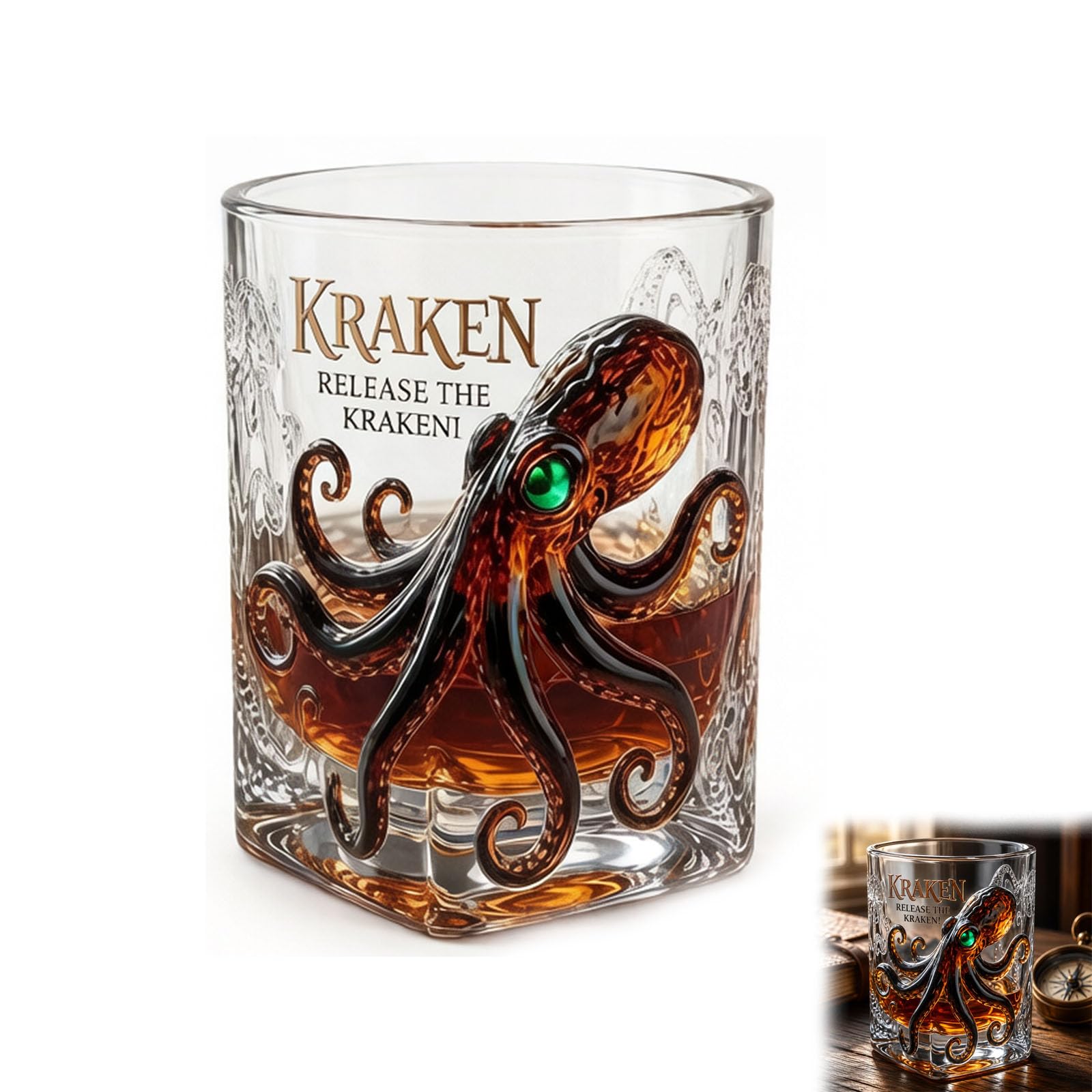 Release the Kraken Glass, Sea Legend Pirate-Bar Whiskey Wine Glass, Personality Unique Kraken Drinkware, Gift for Dads, Brothers, Rum Lovers, Whiskey Fans, Pirate-Theme Collectors (1 Pcs)
