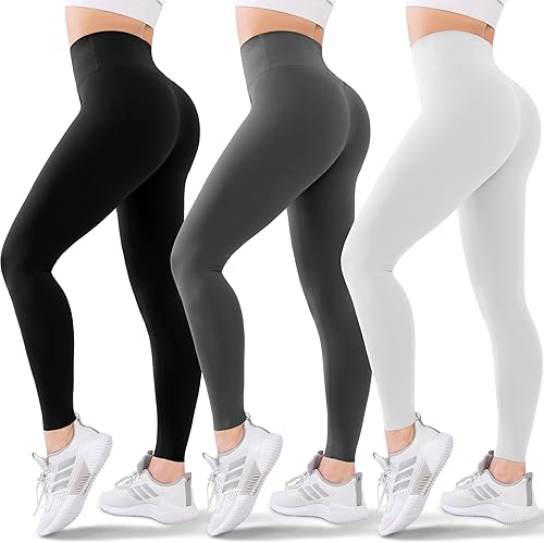 Blisset Paquete de 3 leggings de cintura alta para mujer, pantalones deportivos suaves con control de abdomen para correr, yoga, entrenamiento,
