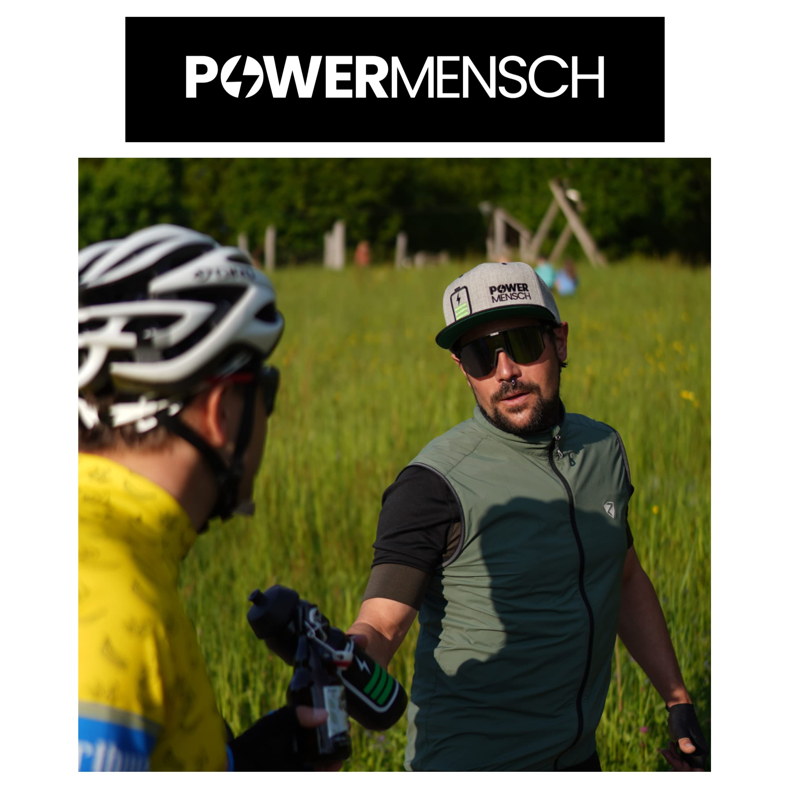 Ride with Style! POWERMENSCH Snapback Cap grau schwarz | Basecap Baseball in Top Qualität | universell größenverstellbar in Unisex One Size | Rennrad Mountainbike Gravel | positiv Vibes