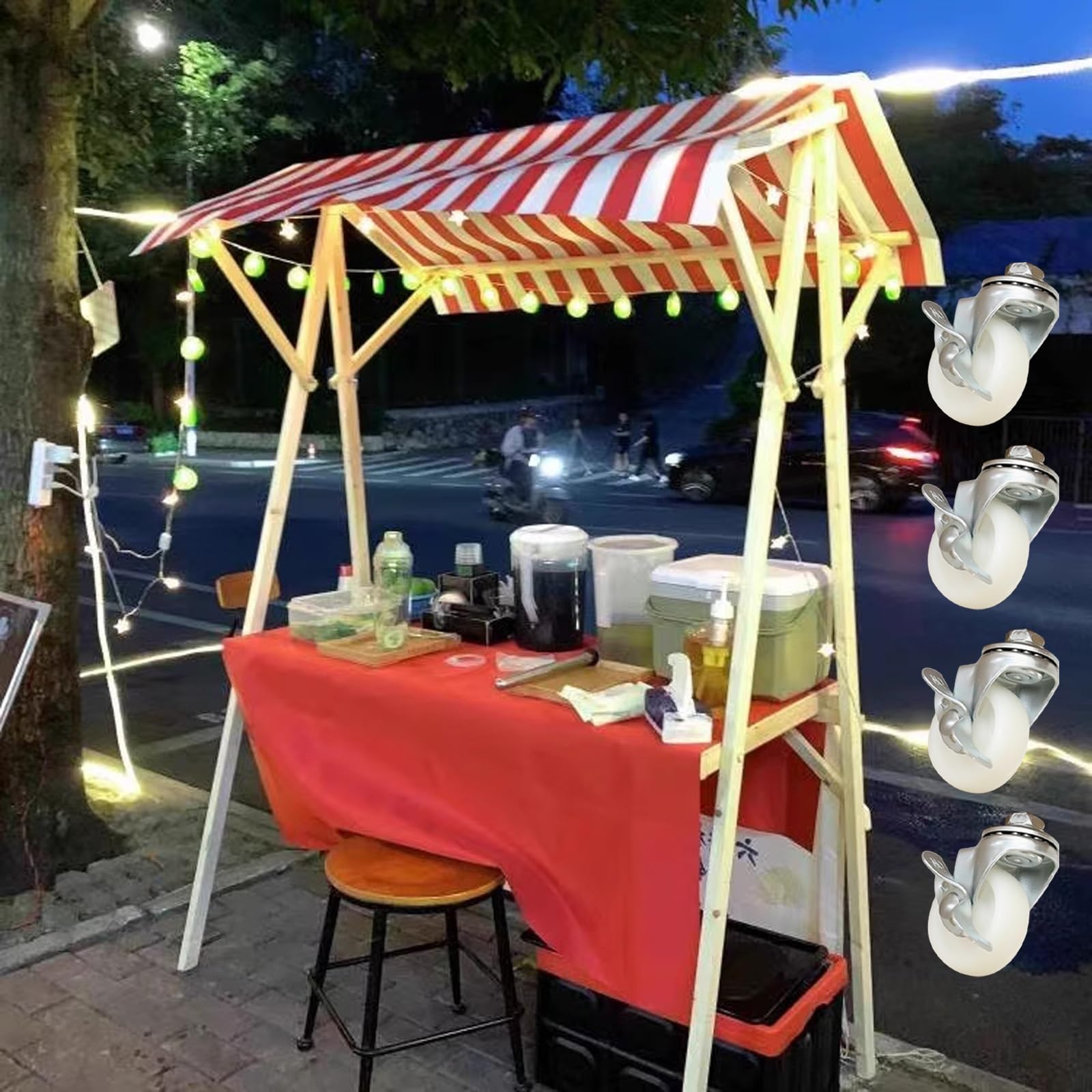 Expositor para vendedores Ambulante Carrito portátil con toldo, Puesto móvil Plegable for Mercado, Carrito de Catering empresarial de 120 a 150 cm de Largo.(Red,150x60x195cm(59x23.6x76.8in))