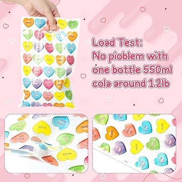 AellasNervalt Conversation Heart Party Bag - 50Pcs Party Favor Bag Gift Wrap Goodie Treat Bags Colorful Conversation Heart Plastic Candy Gift Bag for Valentines Party Sweetest Day Classroom Supplies