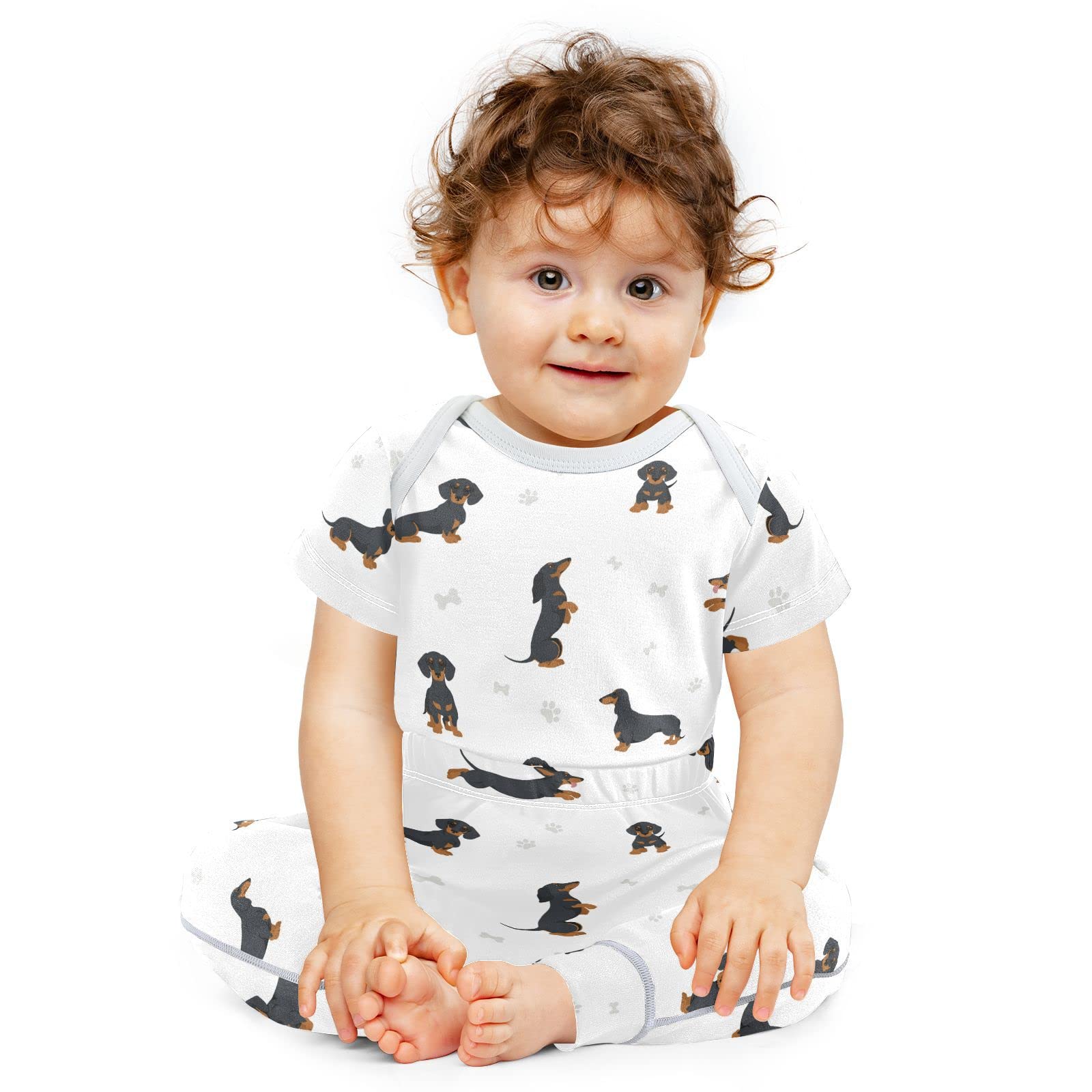 vvfelixl Baby Pants Sets Black Dachshund Short Sleeve Baby Clothes For Boys Girls 3-6 Months
