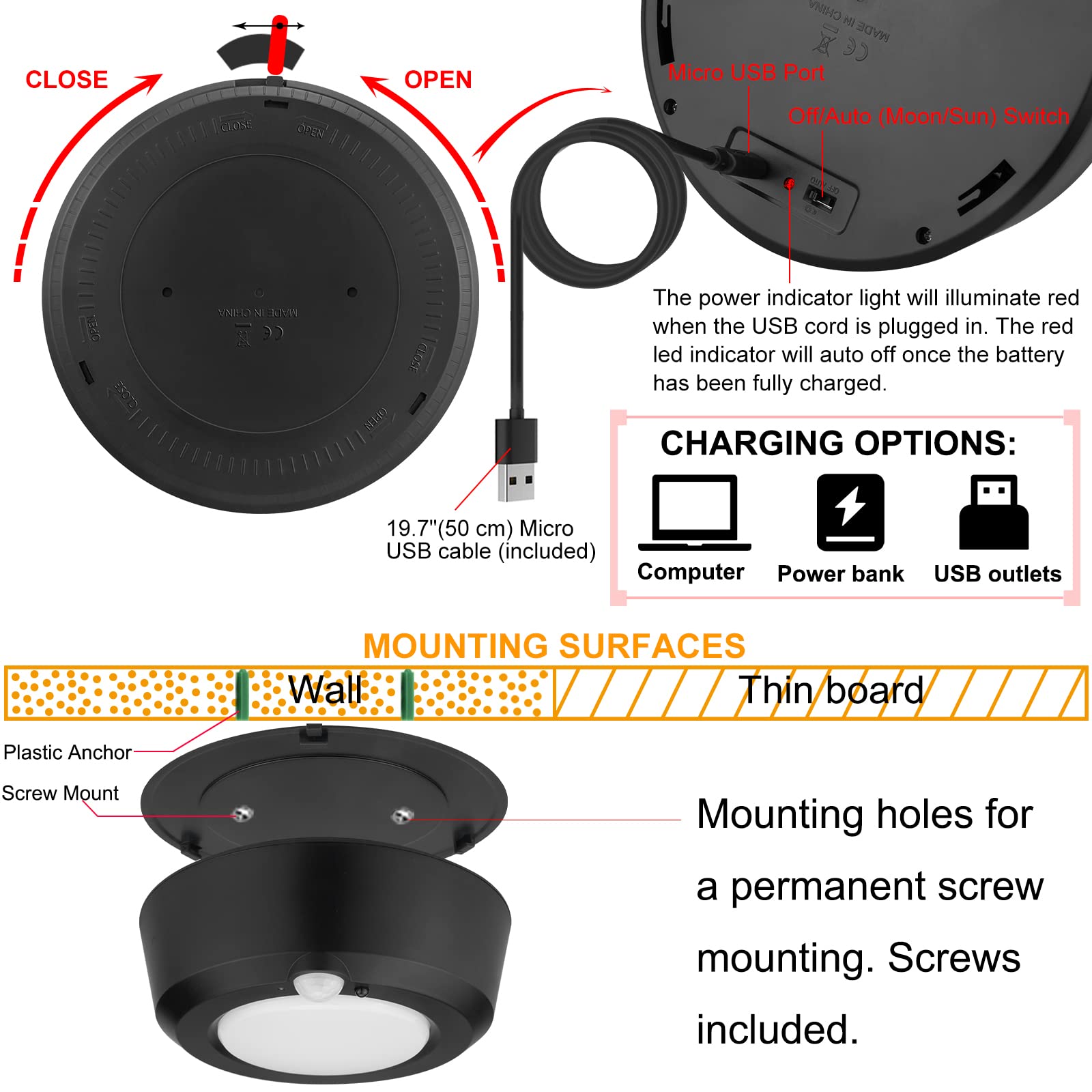 Plafoniera LED Da Soffitto Homelist Con Sensore Movimento - RGB, Ricaricabile 8000 MAh, 500 Lumen, 3 Temperature Colore, Senza Fili