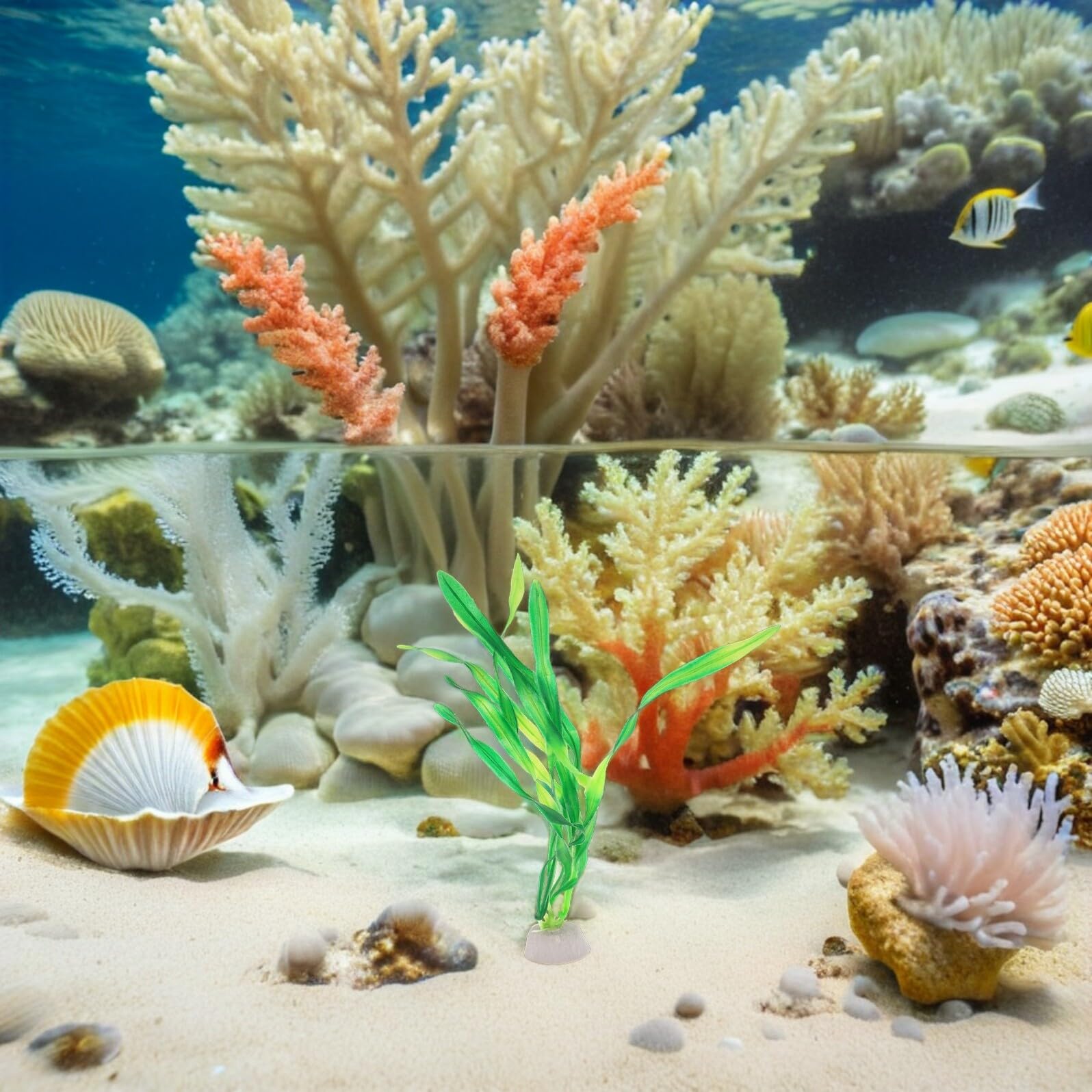 Künstliche Aquariumpflanzen 30 Stück 20cm Kunststoff Wasserpflanzen mit Sockel Grün Aquariendekoration Süßwasser Aquarium Zubehör