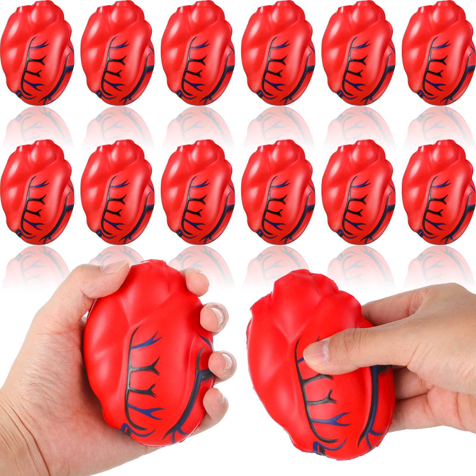 Foilswirl 12 Pcs Human Fake Heart Stress Balls with Veins, Anatomical PU Foam Squeezable Heart Fidget Relief Balls for Blood Drives, Medical Theme Party Decorations, Anatomy Education, Nurse Gifts