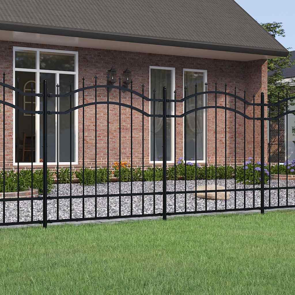 Valla de acero con recubrimiento en polvo, panel negro 240 x 125 cm, valla de jardín negro con punta de lanza de acero resistente para un cercado seguro