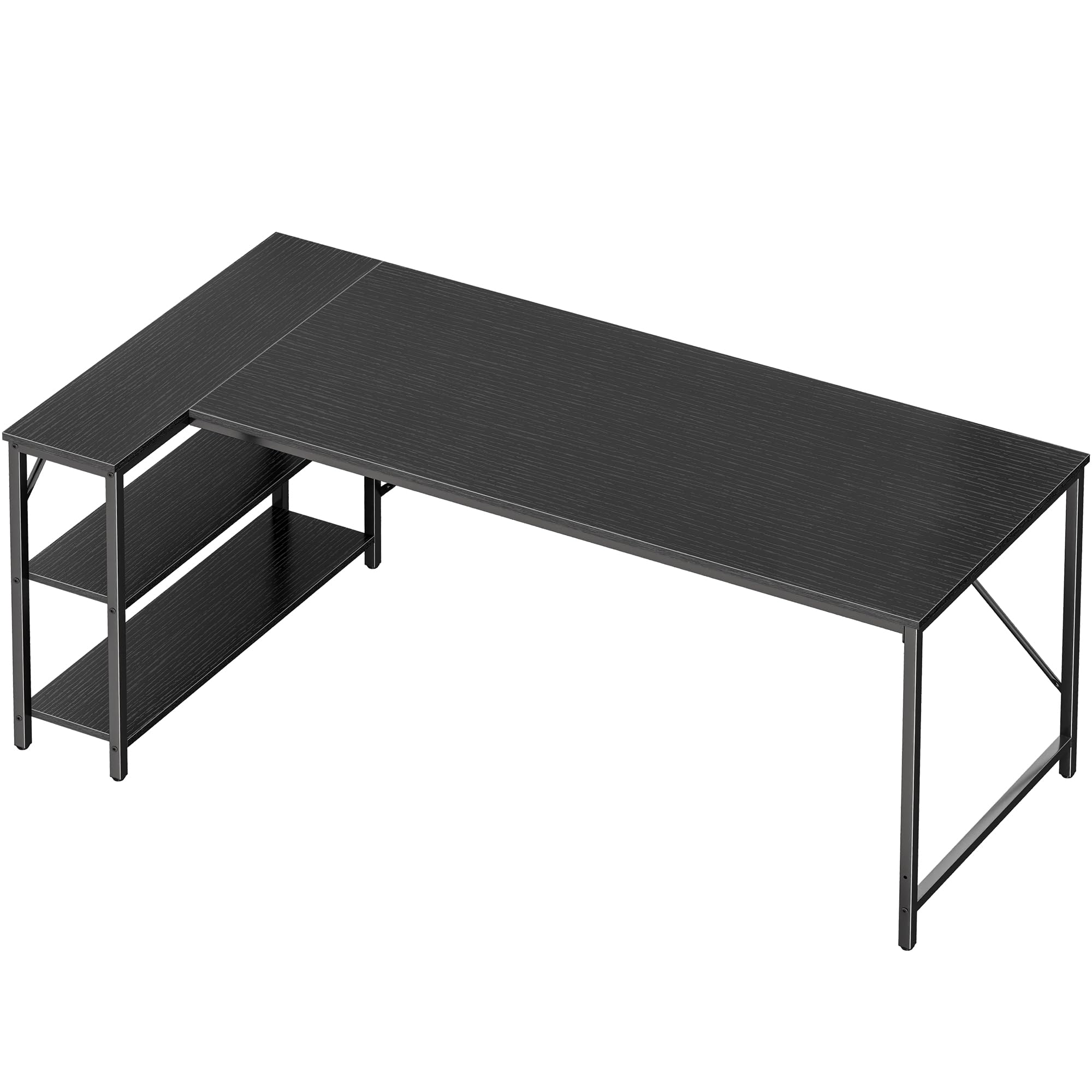 L Shaped Desk, 63 Inches Computer Desk with Reversible Storage Shelves, Gaming Desk, Corner Desk Home Office Desks, Writing Desk Study Desk with Metal Frame, Black