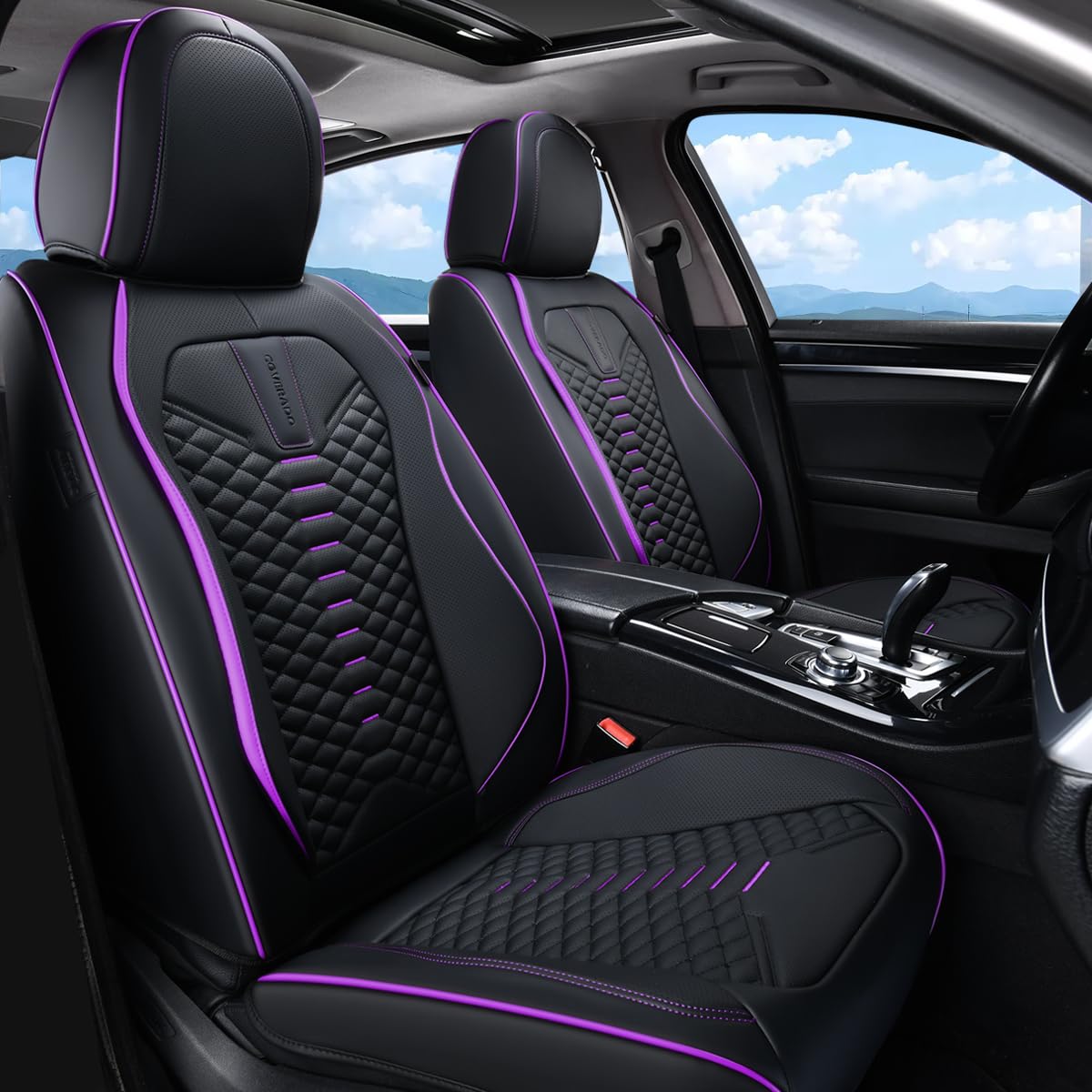 Coverado Car Seat Covers Front Seats, Nappa Leather Black&Purple