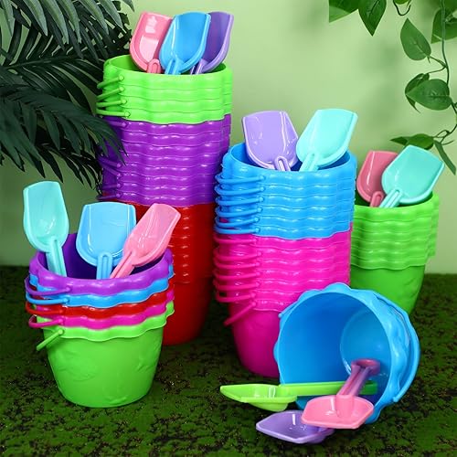 Miniatura 7 de Jerify Juego de 96 cubos de playa de plástico de 6.3 pulgadas, cubos de arena y palas de arena con 48 cubos de playa, cubos de arena, 48 palas de