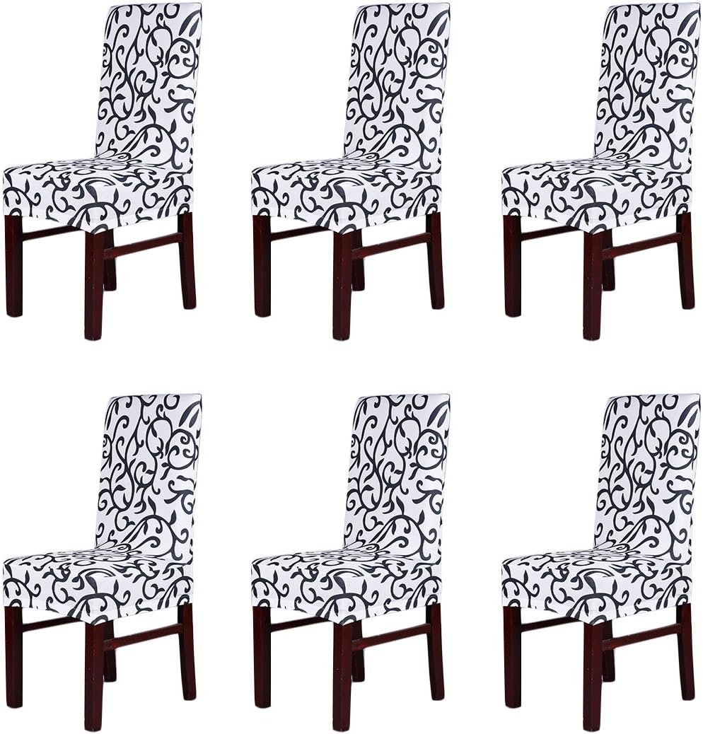 HengAi Style 6 Pieces Dining Chair Cover Stretch Chair Slipcover for Kitchen Wedding Hotel Resturant (White & Black)