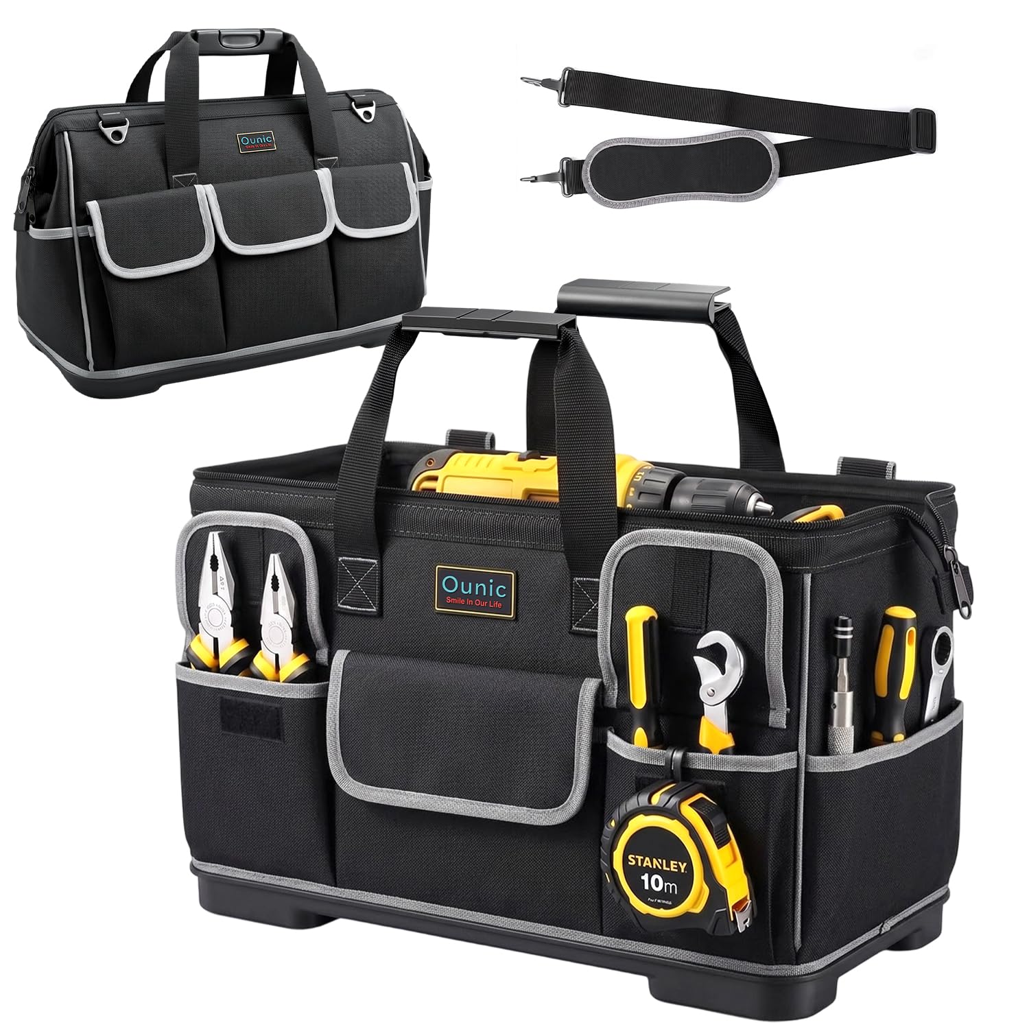 20 Inch Heavy Duty Tool Bag, 16-Pocket Tool Box Organizer, Black