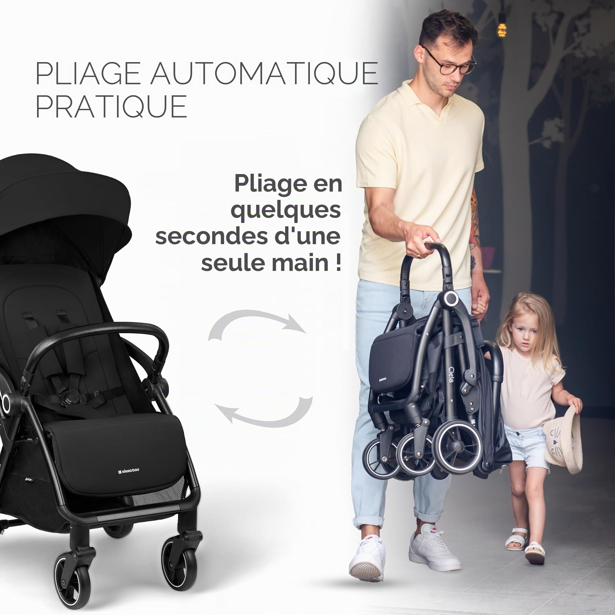 KikkaBoo Poussette Canne Compacte CIELA, Bébé jusqu’à 22 kg, Ultra Légère, Pliage Automatique, Noir