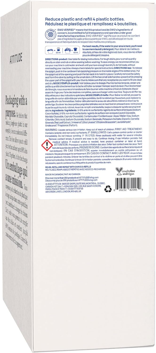 ATTITUDE Liquid Laundry Detergent Refill, EWG Verified, HE Compatible, Plant-Based & Vegan, Natural Laundry Soap, Mountain Fresh Scent, 160 Loads, 135.26 Fl Oz (Pack of 2) - Image 8