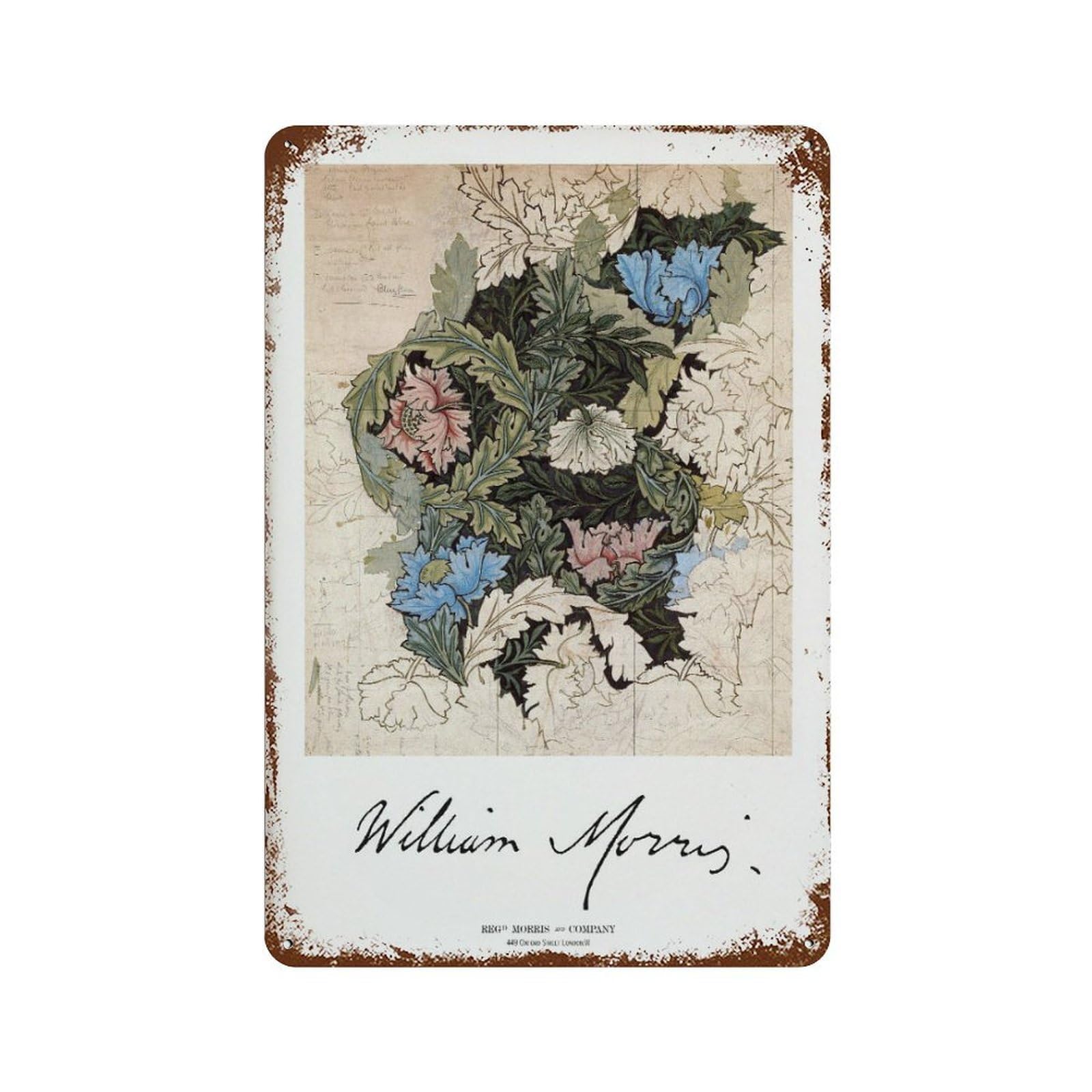 xiaoxiaoshen William Morris Botanical Wreath Victorian Wall Decor Art Metal Tin Poster Modern Home Decor Art Home Bar Shop Decorations Vintage Sign 30x20cm