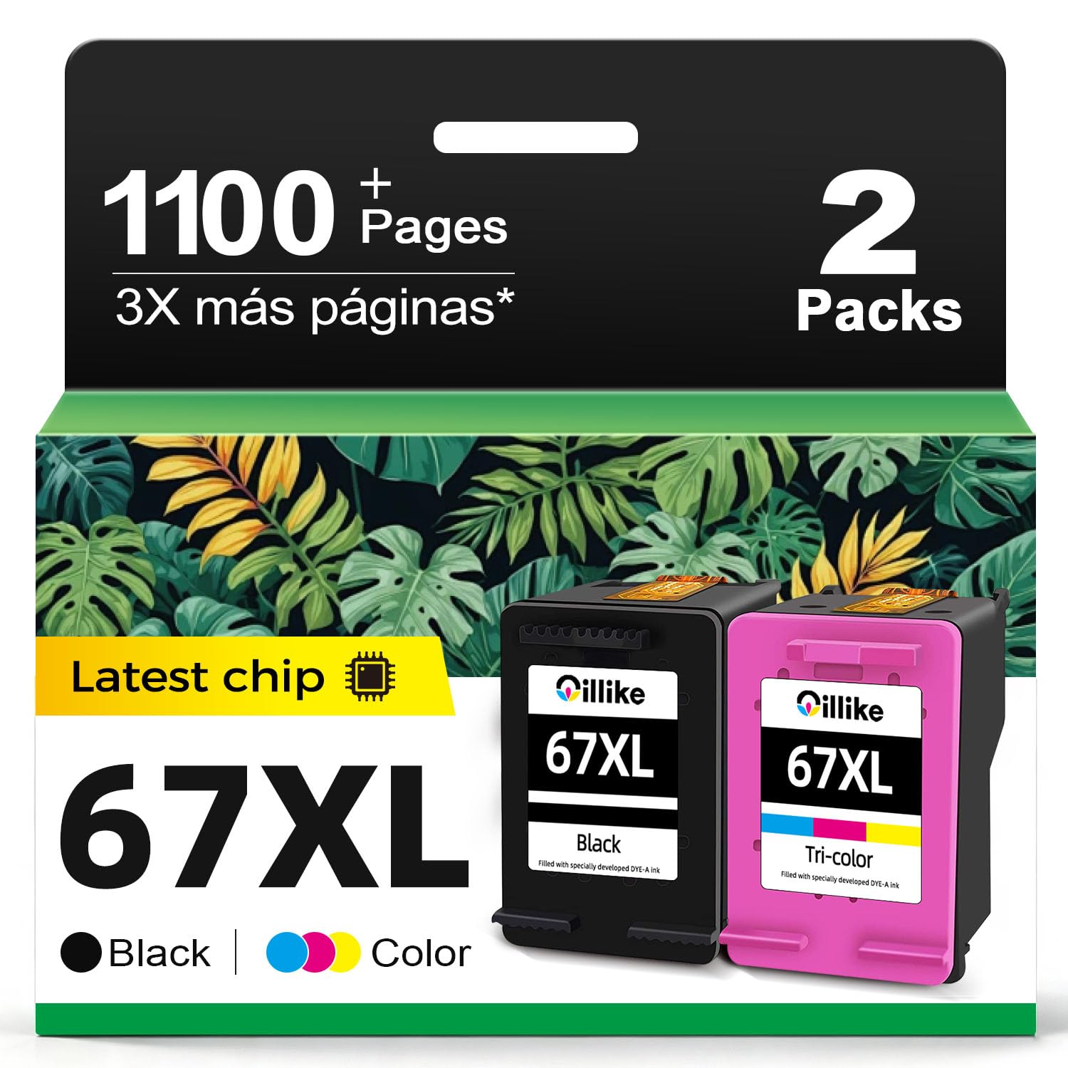 Oillike 67XL Ink Cartridges Black/Color Combo Pack Replacement for HP Ink 67