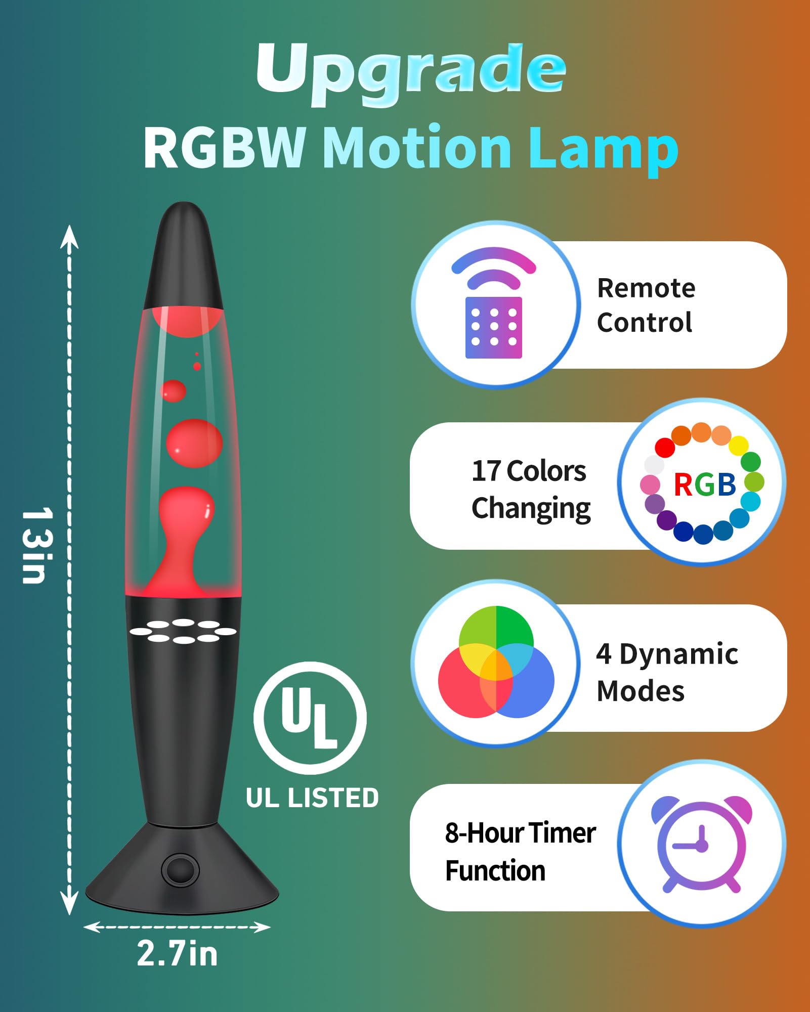 Lampe à Lave électrique Avec Télécommande – 17 Effets De Couleur, 4 Modes – Veilleuse LED Pour Décoration, Relaxation – Alimentation USB/piles