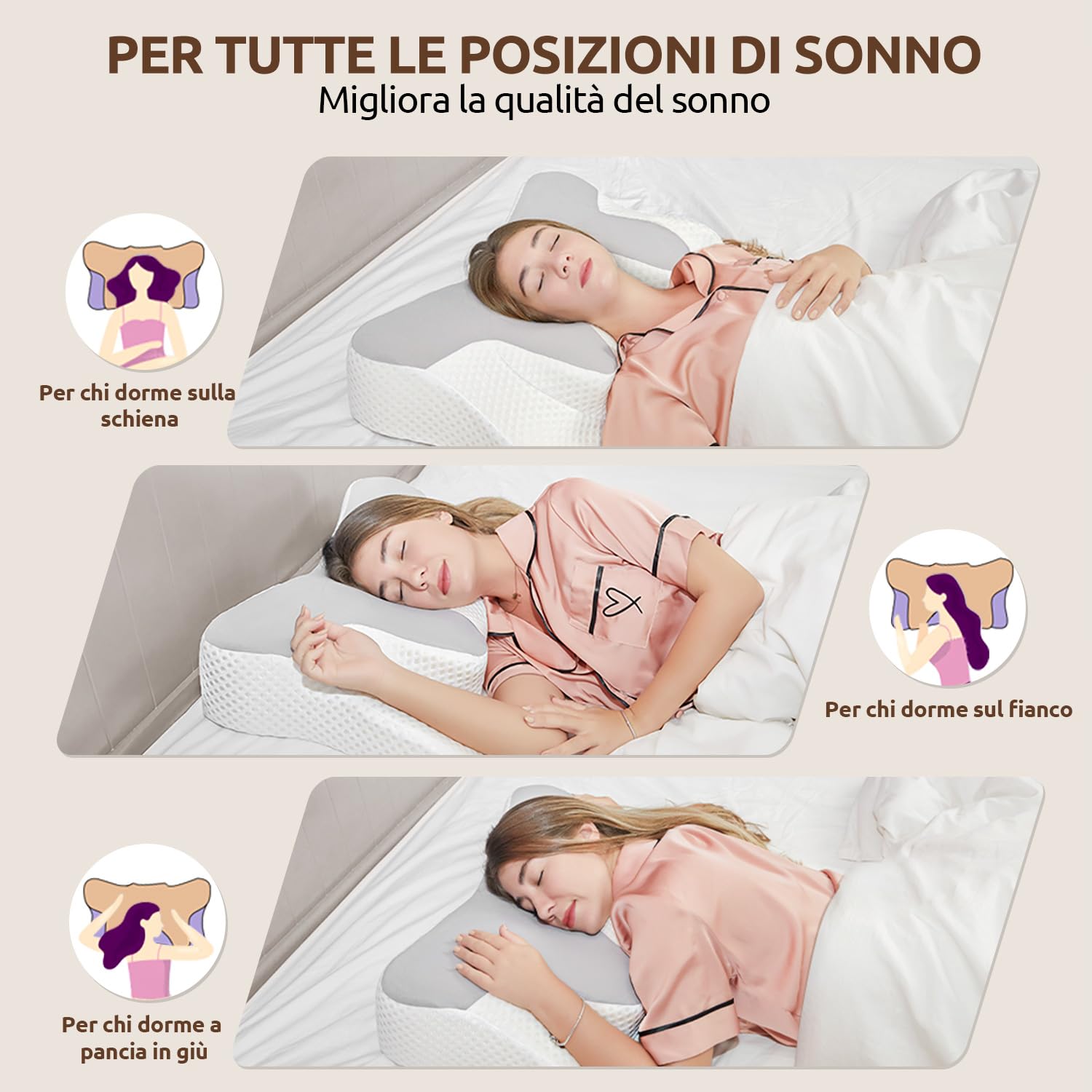 DONAMA cuscino cervicale per dormire, cuscino ergonomico cervicale per Dormitori Laterali, Supini e Proni con Federa Sfoderabile e Lavabile (Grigio chiaro, 66x37x13 cm) - 5
