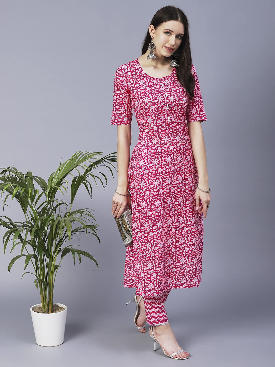 ANNI DESIGNER Kurta avec pantalon en coton mélangé pour femme