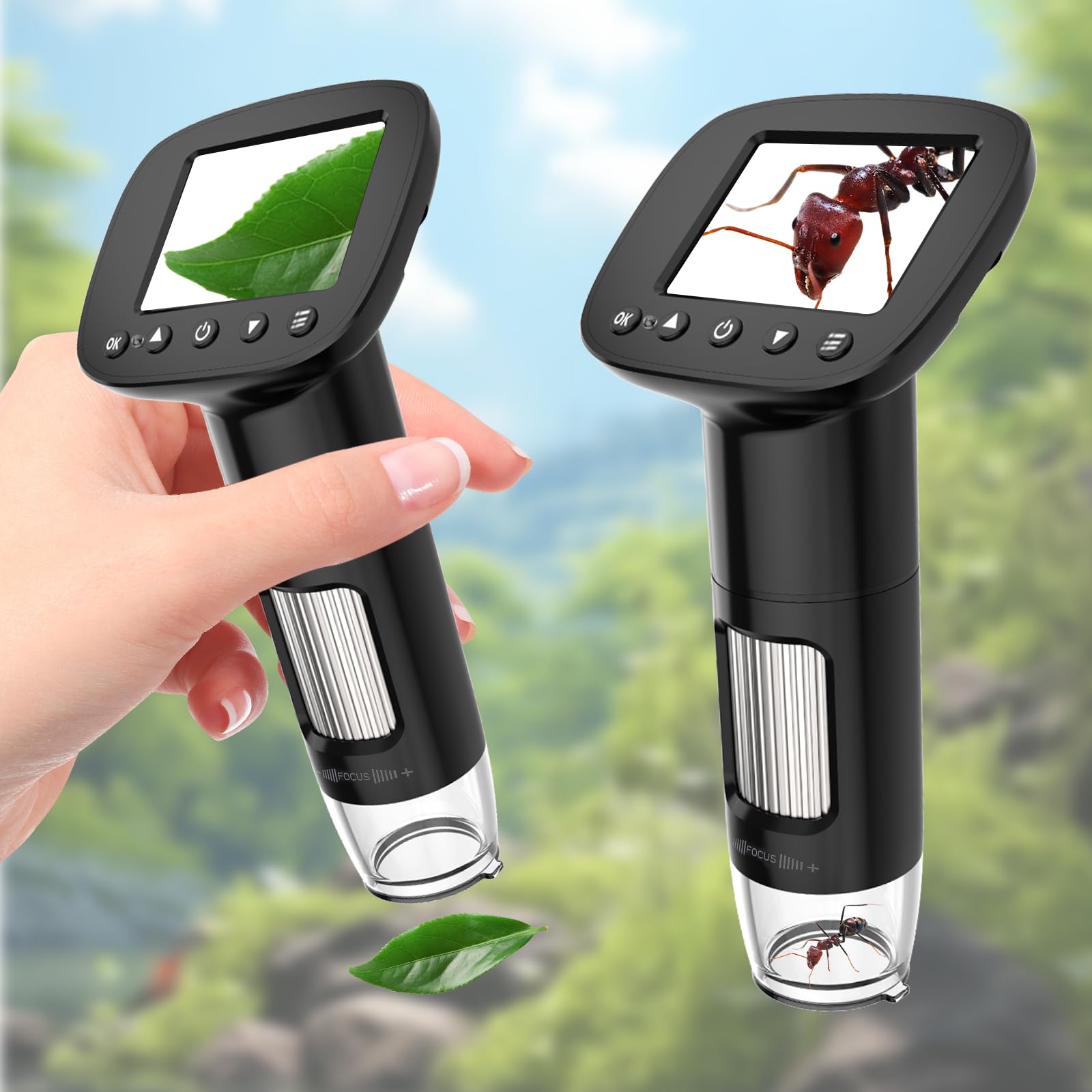 Microscope numérique pour enfants avec écran IPS de 2", HD 1080p, kit scientifique de poche pour enfants, livré avec carte SD de 32 Go