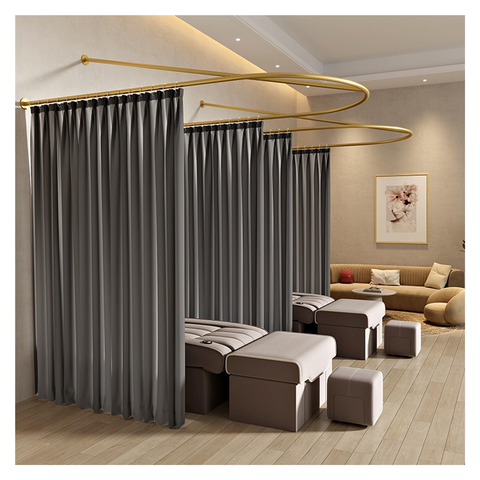 WQPMNYG d Support Rod for Salon Partition Curtain WallMounted Privacy Divider Perfect for Beauty Salons Clinics and Shared Workspaces