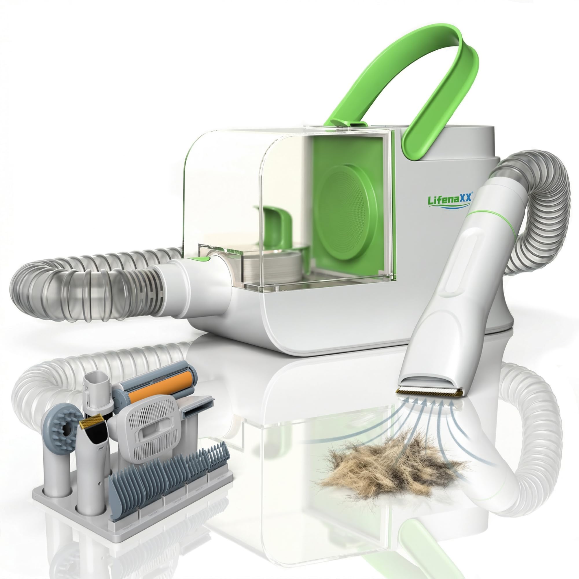 Lifenaxx Haustierpflege Set LX-052 – 6-in-1 Tierhaarschneider mit Vakuumfunktion, Trimmer, Schermaschine, Entfilzungsbürste, Massageaufsatz, HEPA-Filter, leise, für Hunde & Katzen