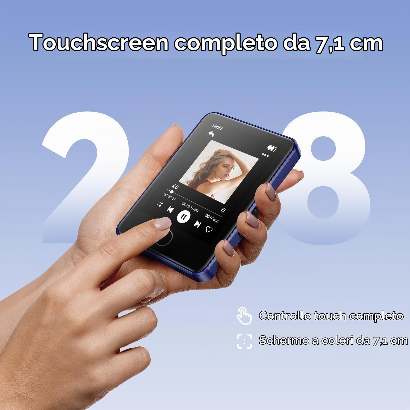 AGPTEK 64GB Lettore MP3 Bluetooth 5.3, 2,8" Full Touch Schermo