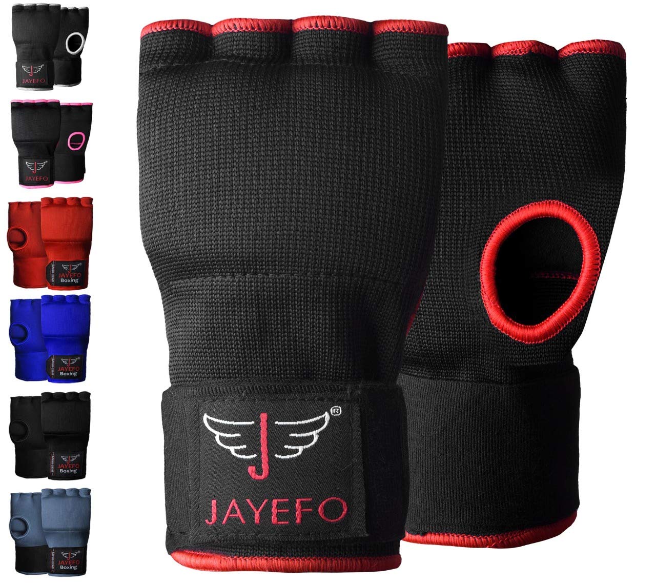Jayefo Sports Kickboxing Speed Wraps Fast Hand Wraps for Boxing Gloves Inner Insert Fingerless Padded Knuckle Training Krav MAGA Muay Thai MMA Wrist Wraps Rap Men & Women-Pair (Black/RED, L/X-L)