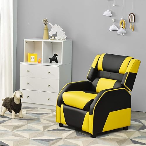 Miniatura 26 de Costzon Silla reclinable para niños, silla reclinable para juegos con reposapiés, reposacabezas y soporte lumbar, silla ergonómica de cuero para
