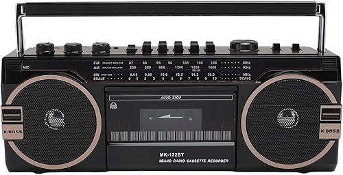 Miniatura 10 de Reproductor de casete portátil Boombox, Retro Blueooth Boombox, radio AM FM SW reproductor de cinta estéreo con altavoz grande y conector para