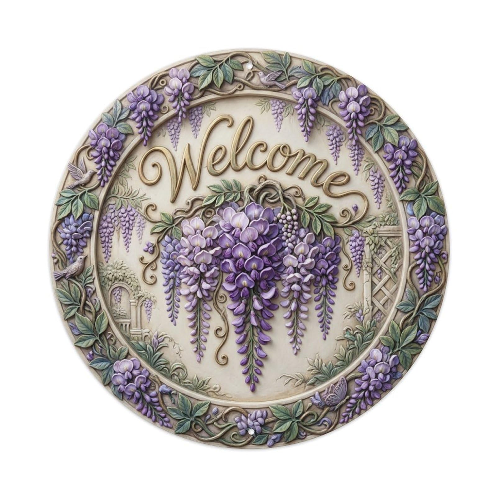 Tgrcjimh Style Metal Tin Sign Wisteria Cascade Welcome Hanging Beauty