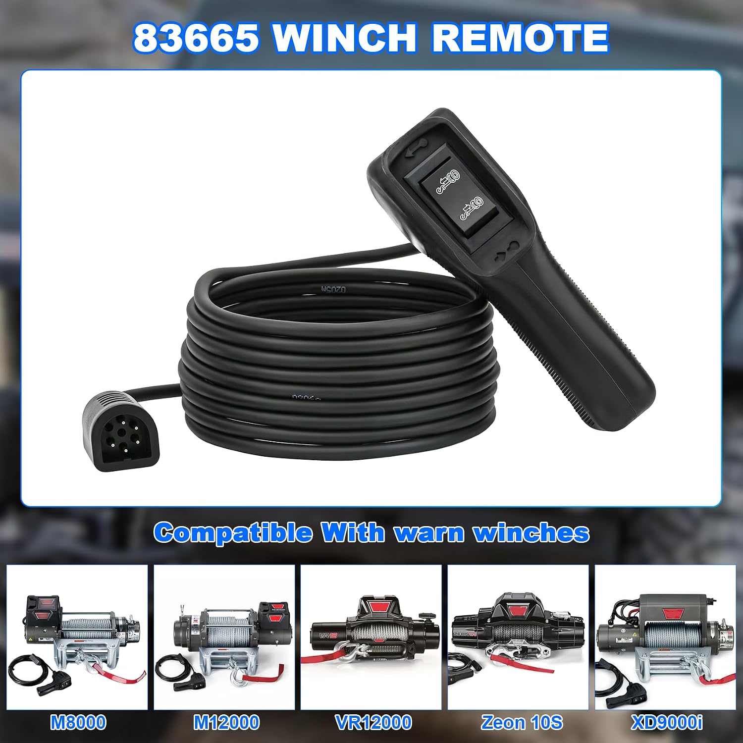 83665 Plug-in Truck Winch Remote Controller Replace Warn Winches XD9000, HS9500, M8000, VR8000, M12000, VR12000 Winch Remote Control. 5-Pin Plug-in Handheld Remote, 12FT D-Type Plug, Ergonomic Grip