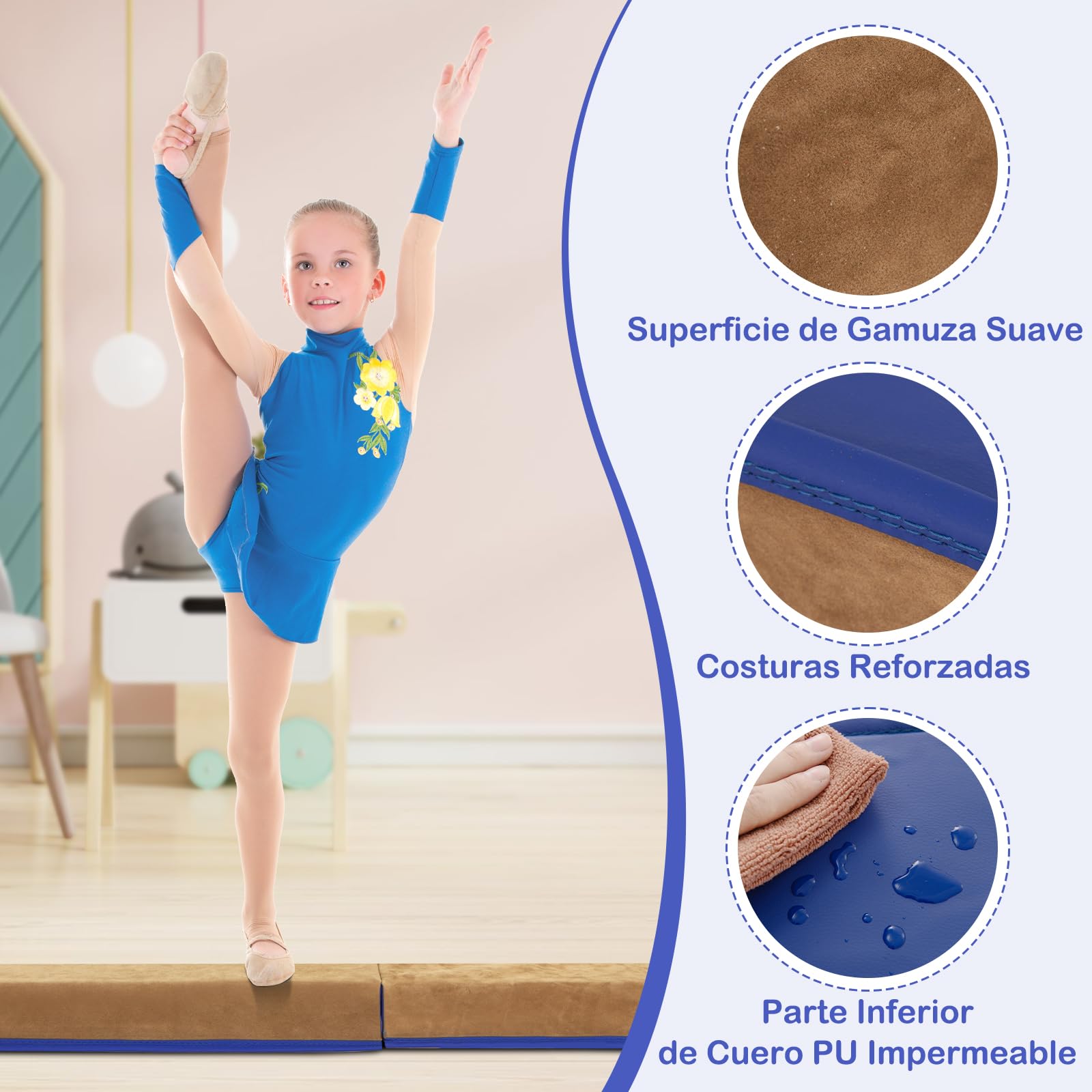 GOPLUS Barra de Equilibrio Gimnasia Plegable 240 cm, Viga de Equilibrio Artística con Manijas, Barra de Gimnasia Portátil Antideslizante para Niños, Adultos y Principiantes