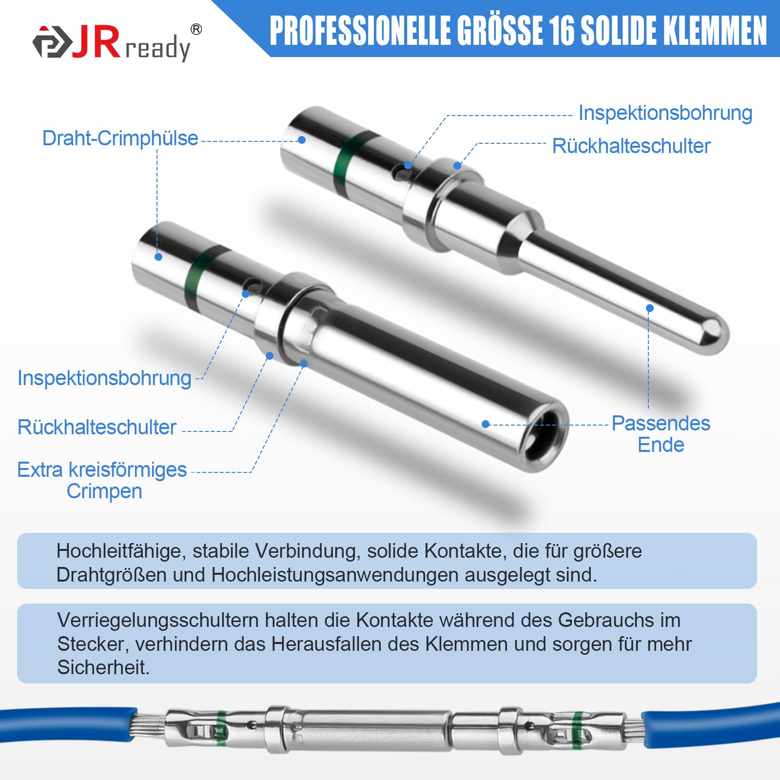 JRready ST6119 Kit di Contatti Deutsch 16# Pin Solidi Deutsch Maschio Femmina Calibro del Filo 14-20AWG Pin Terminali Deutsch per Connettori Serie HD30 HDP20 DRC HD10 DT Connettori DRB 120 Pezzi