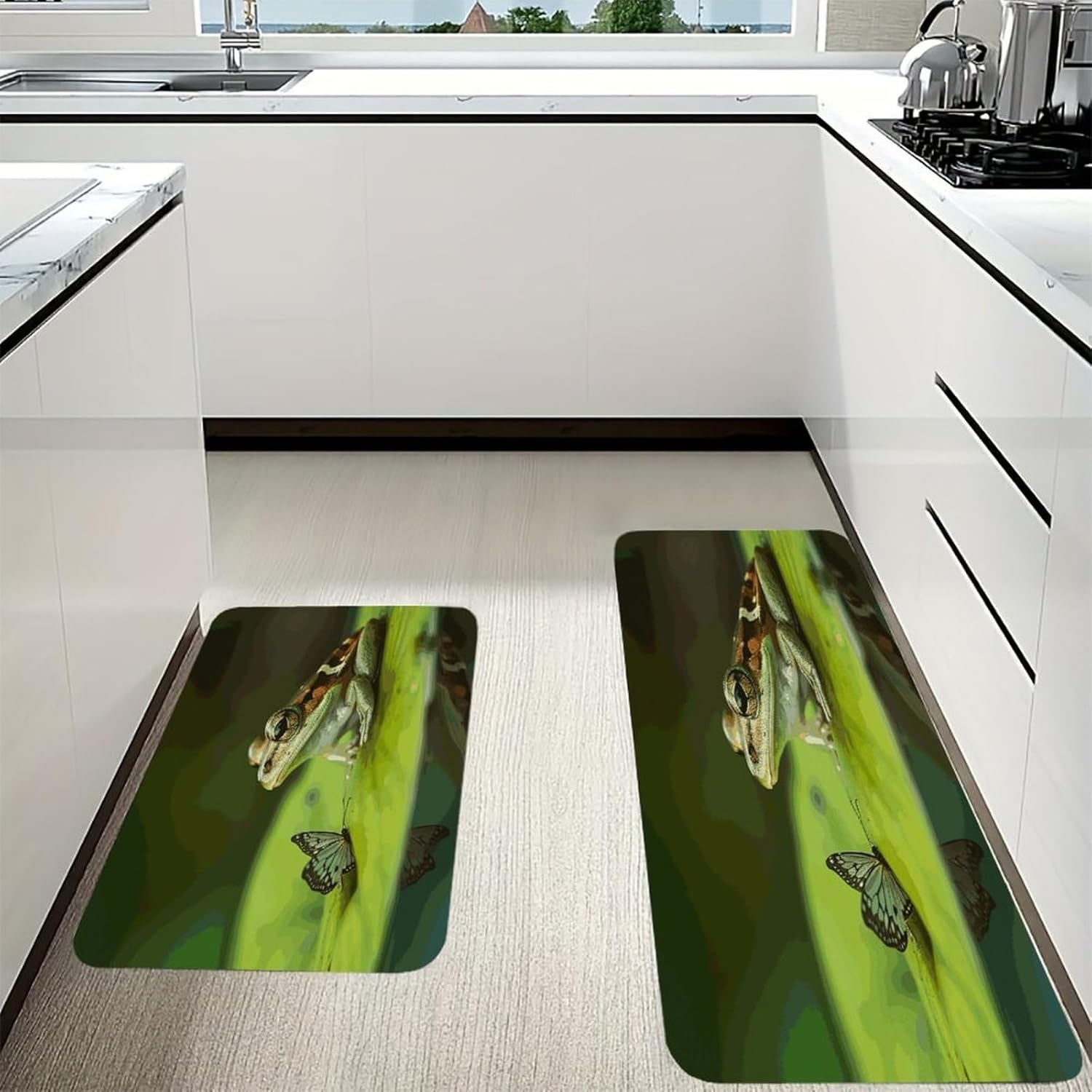 Frog and Butterfly Kitchen Mats with 2PCS Non-Slip Washable,Kitchen Rug Heavy Duty Durable, Floor Mats for Kitchen,Office,Sink,Laundry