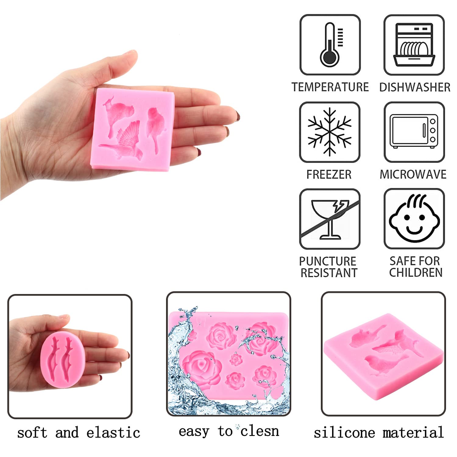 MYPRACS Vogel siliconen mallen boomtak fondant mal bloem blad chocolade mal voor suiker taart decoratie cupcake topper snoep polymeer klei kauwgom pasta set van 4