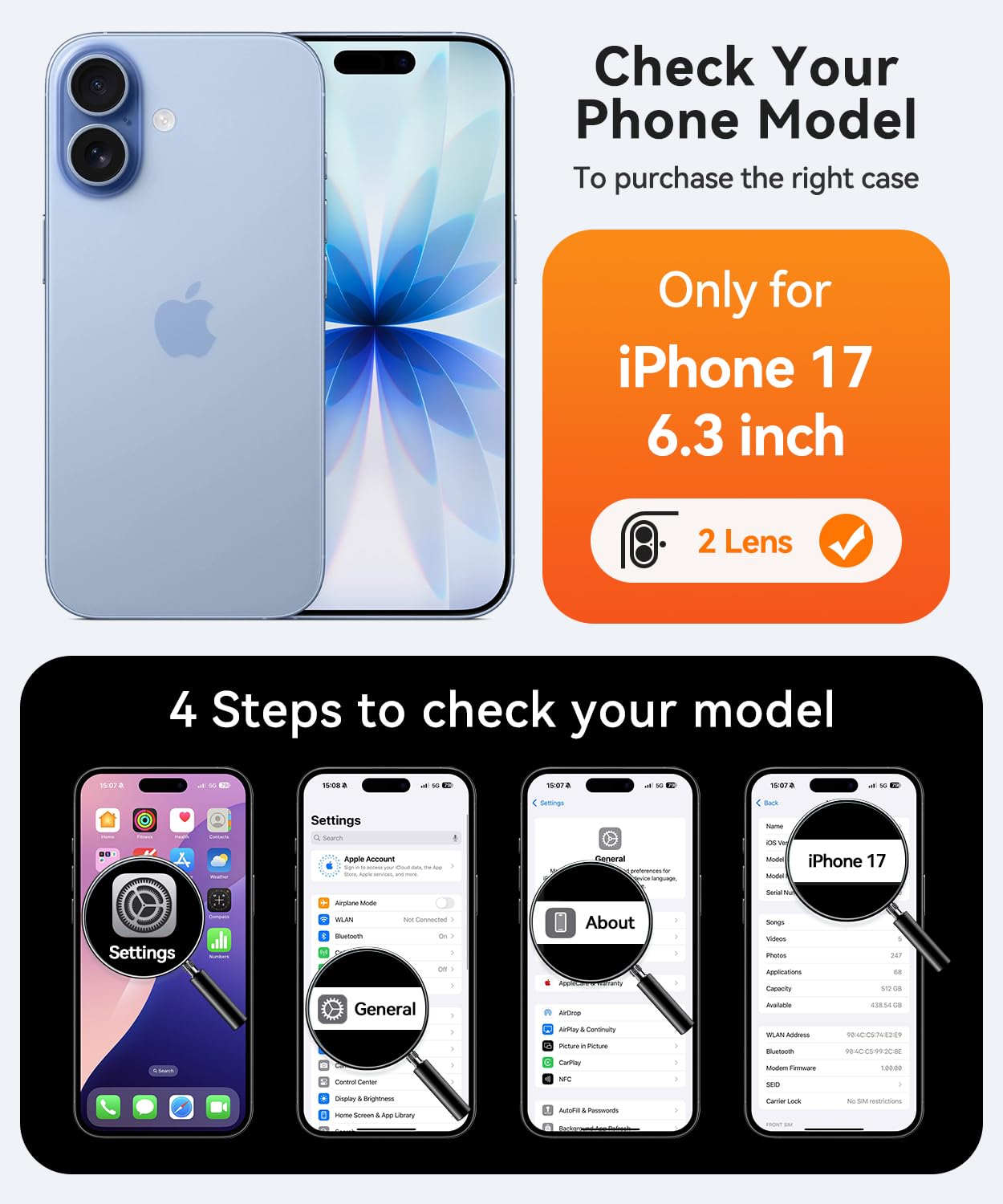 CANSHN Cover Magnetica per iPhone 17(6,3 Pollici), Compatibile con MagSafe, [Protezione Completa Della Fotocamera], Custodia Traslucida Opaca Protettiva Sottile Antiurto,Blu Oltremare