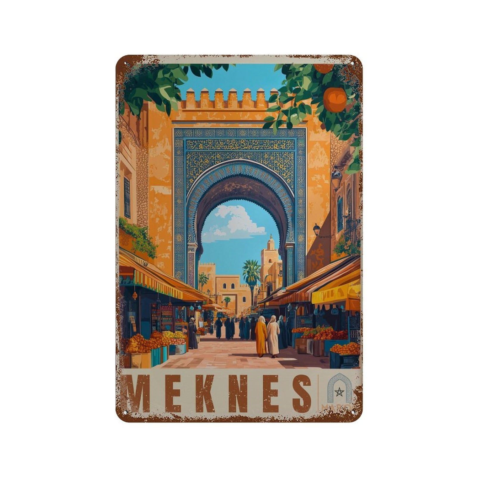 xiaoxiaoshen Meknes Morocco Travel Bab Mansour Archway Wall Decor Art Metal Tin Poster Modern Home Decor Art Home Bar Shop Decorations Vintage Sign 30x20cm