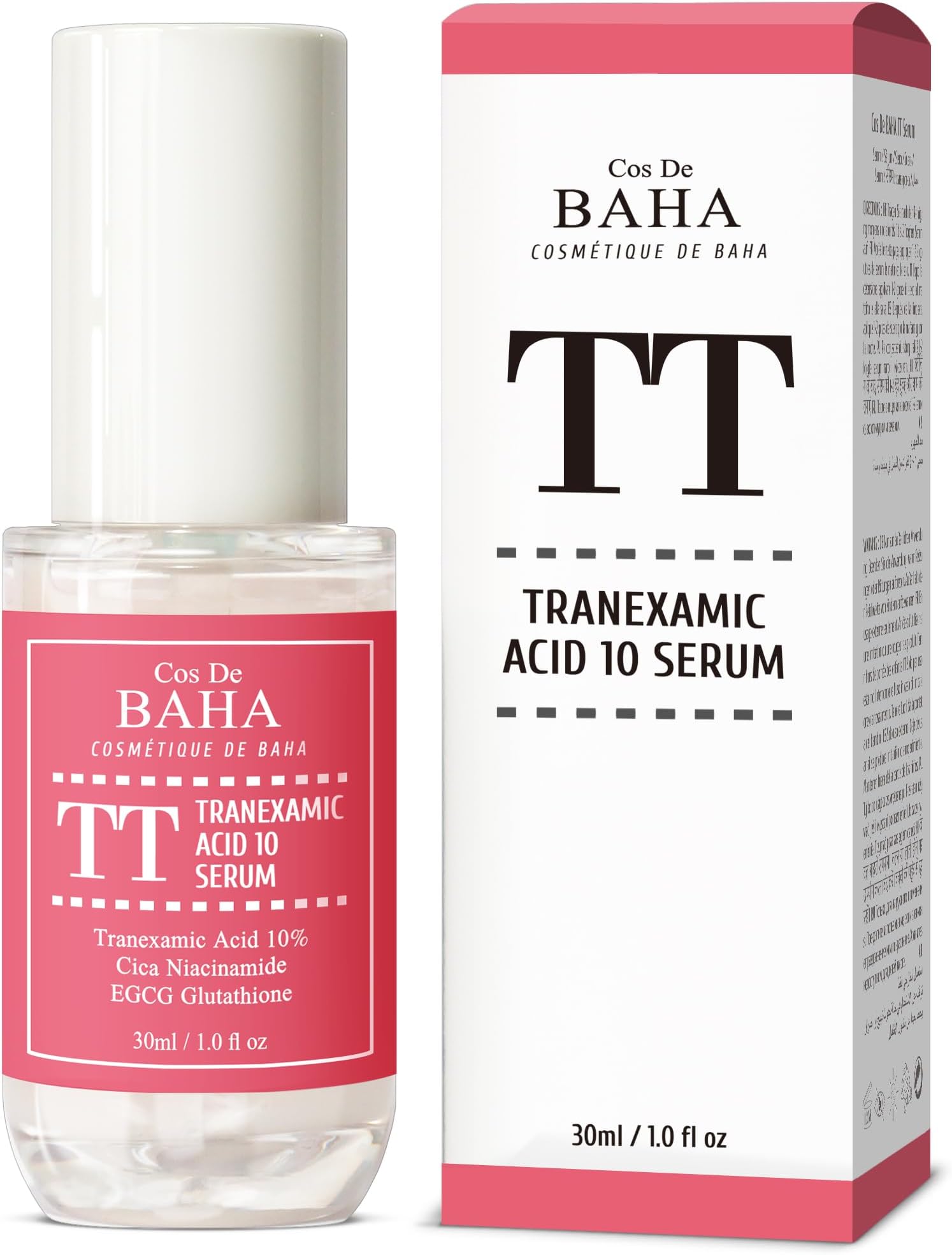 Cos De BAHA Tranexamic Acid 10% Facial Serum 1 Fl Oz - EGCG, Glutathione & Niacinamide Brightening Serum for Dark Spots, Uneven Tone & Dull Skin (30 ml)