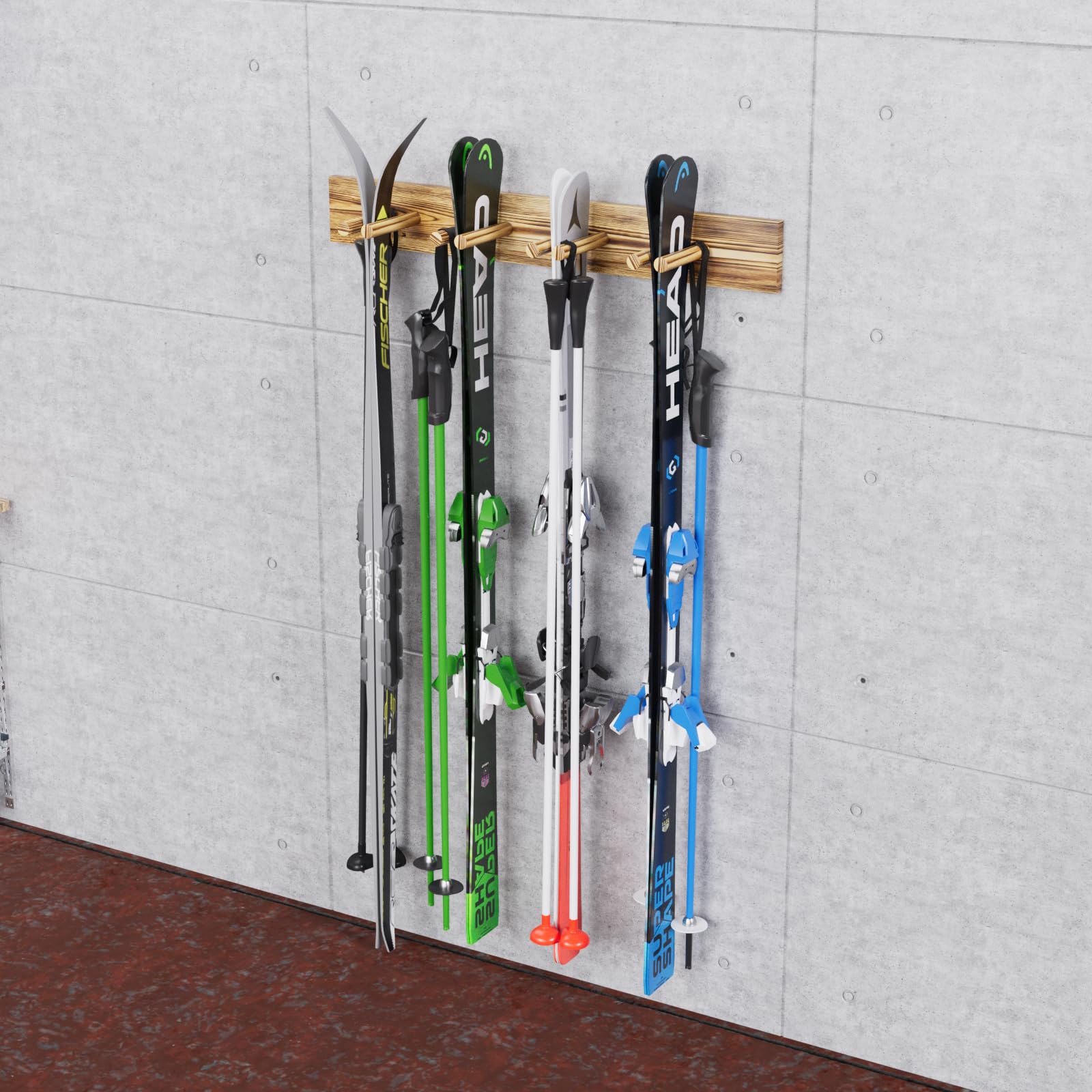 QLS Supporto da sci da parete per 4 paia di bastoncini da trekking da 90 cm