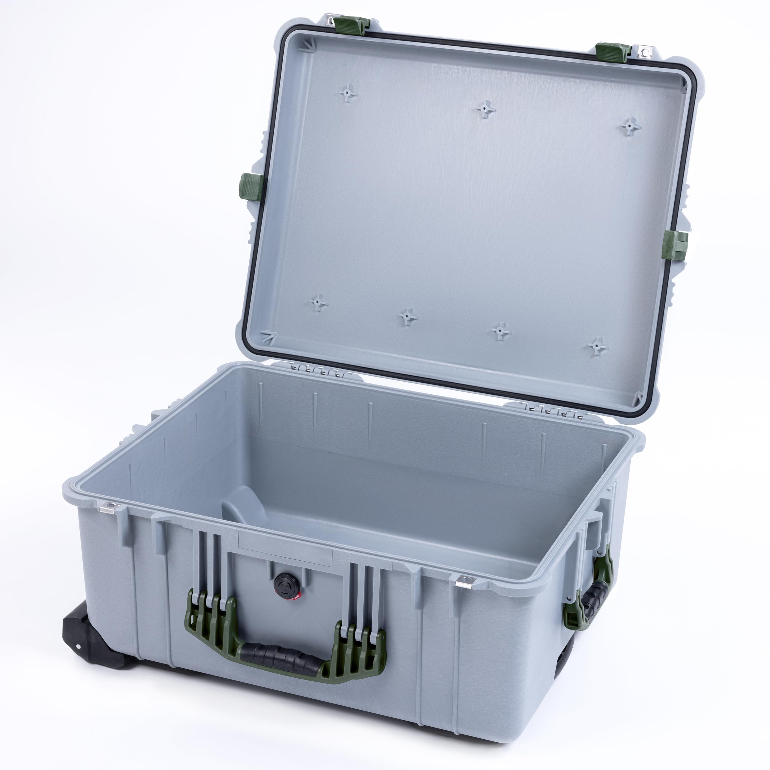Pelican 1610 Case by ColorCase - Silver - Large Sized Waterproof Case (Case Only) - OD Green Handles & Latches
