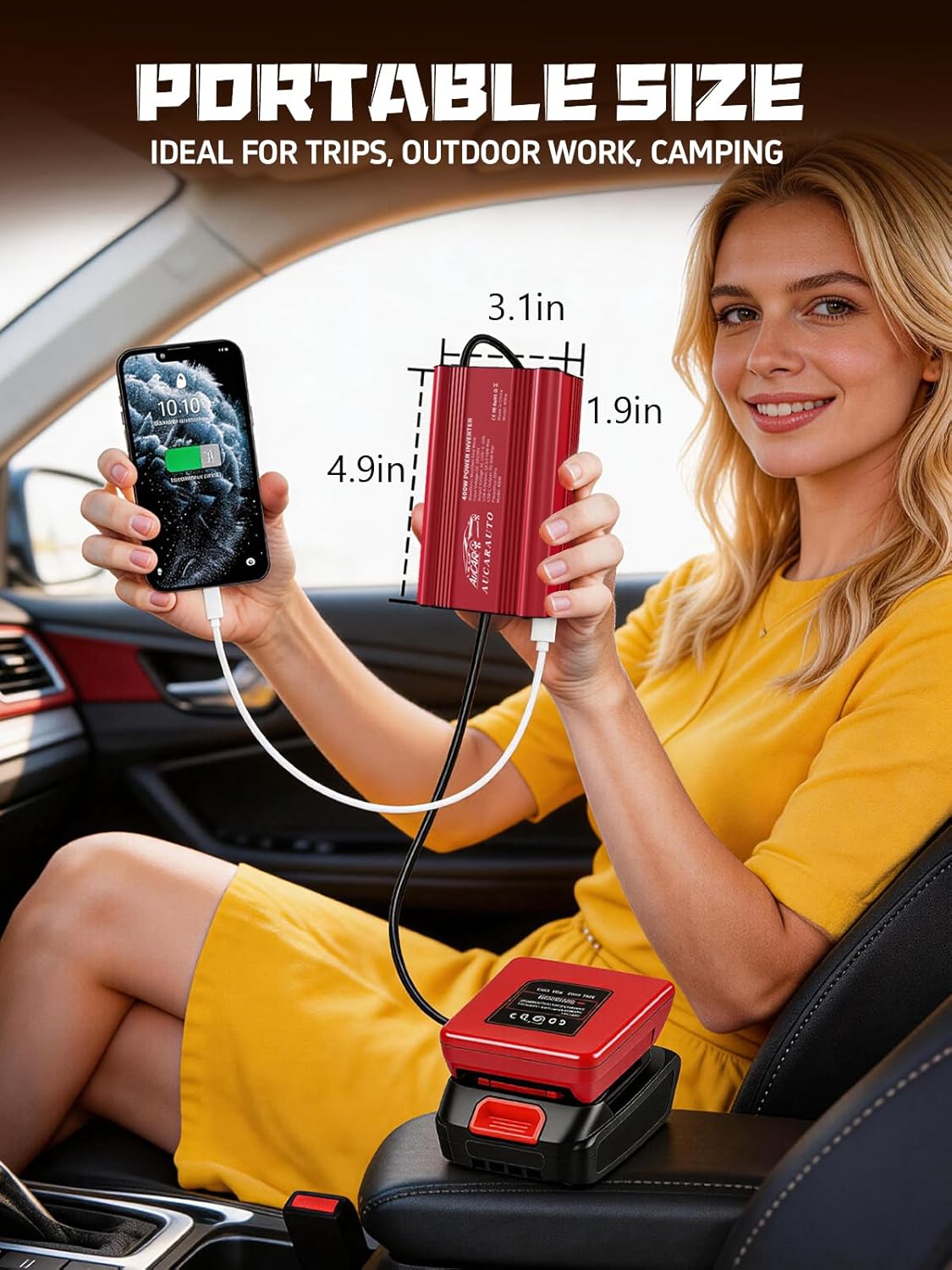 400W Power Inverter Compatible with Milwuakee 18V Battery, DC 18V to AC 110V Portable Power Station with 65W USB-C & 18W USB Fast Charger, 2 AC Outlet, Charger Adapter Battery Powered Outlet