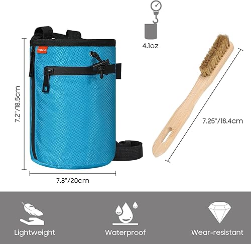Miniatura 6 de MoKo Climbing Chalk Bag with Chalk Brush, Waterproof Nylon Bouldering Chalk Bag Bucket with 2 Large Zippered Storage Pockets Drawstring Closure
