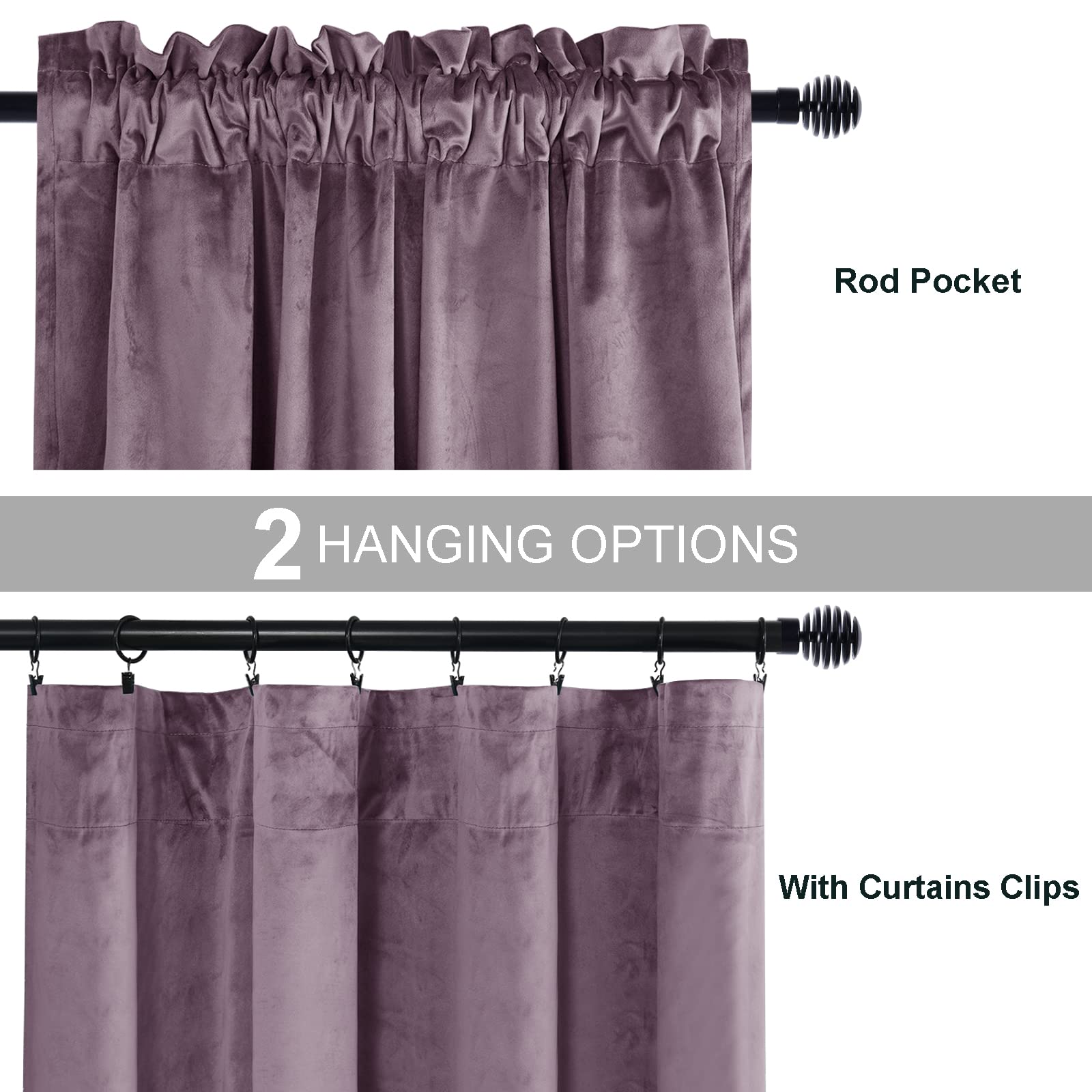 JIUZHEN Cortinas Opacas de Terciopelo Lavanda de 108 Pulgadas de Largo, Suaves, Retro, con Aislamiento térmico y reducción de Ruido y Bolsillo para cortinero, para Sala de Estar, 70 Pulgadas de Ancho