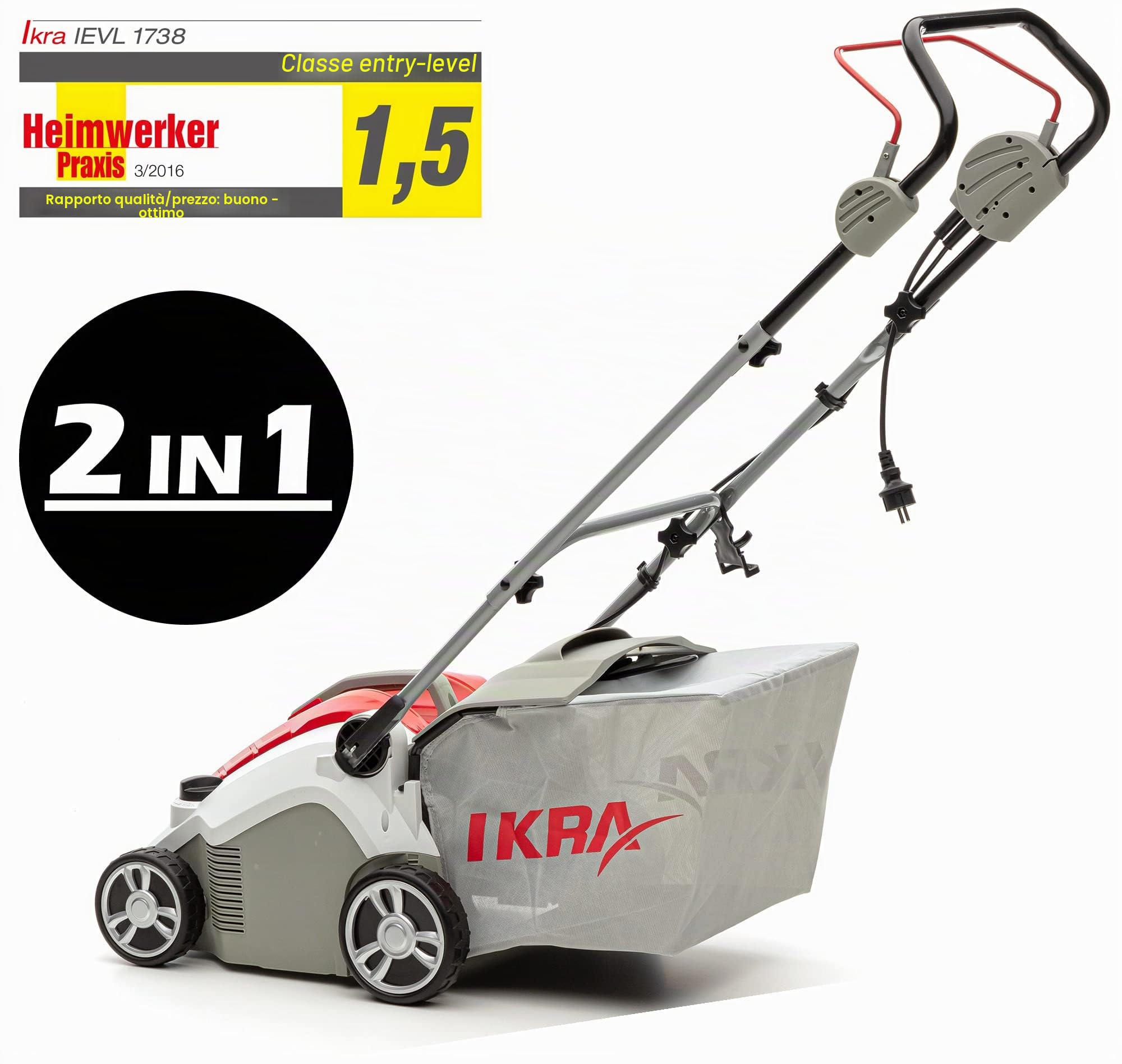 IKRA scarificatore arieggiatore elettrico IEVL 1738, cesto di raccolta 50l, larghezza 38cm, 1700W, incl. estirpatore di erbacce