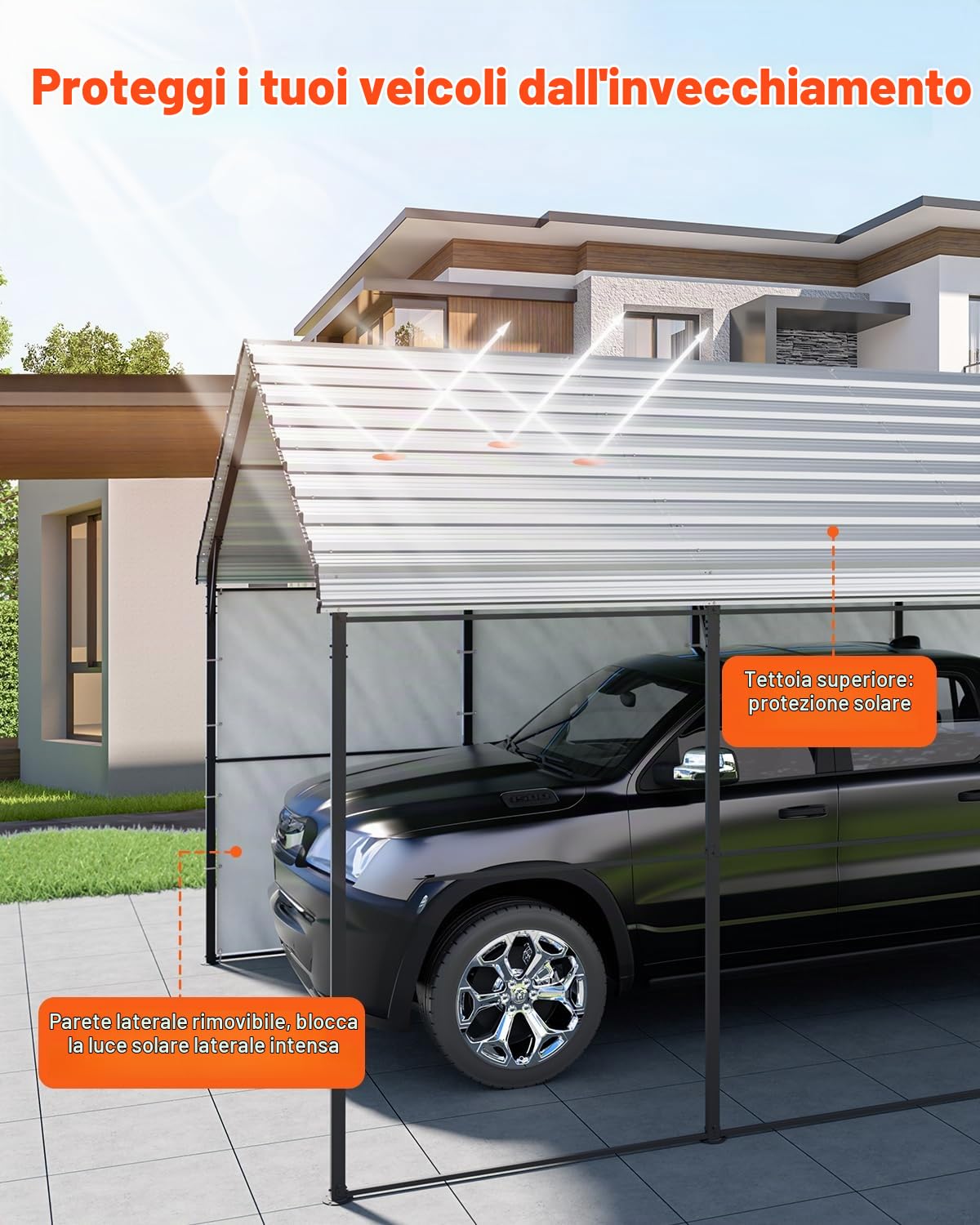 VEVOR Carport in Metallo per Impieghi Gravosi 3,6x6x3,15 m con Struttura e Tetto in Acciaio Zincato, Tenda da Garage Pareti Laterali Rimovibili, Ricovero per Auto Multiuso per Pick-up, Barca,Trattori