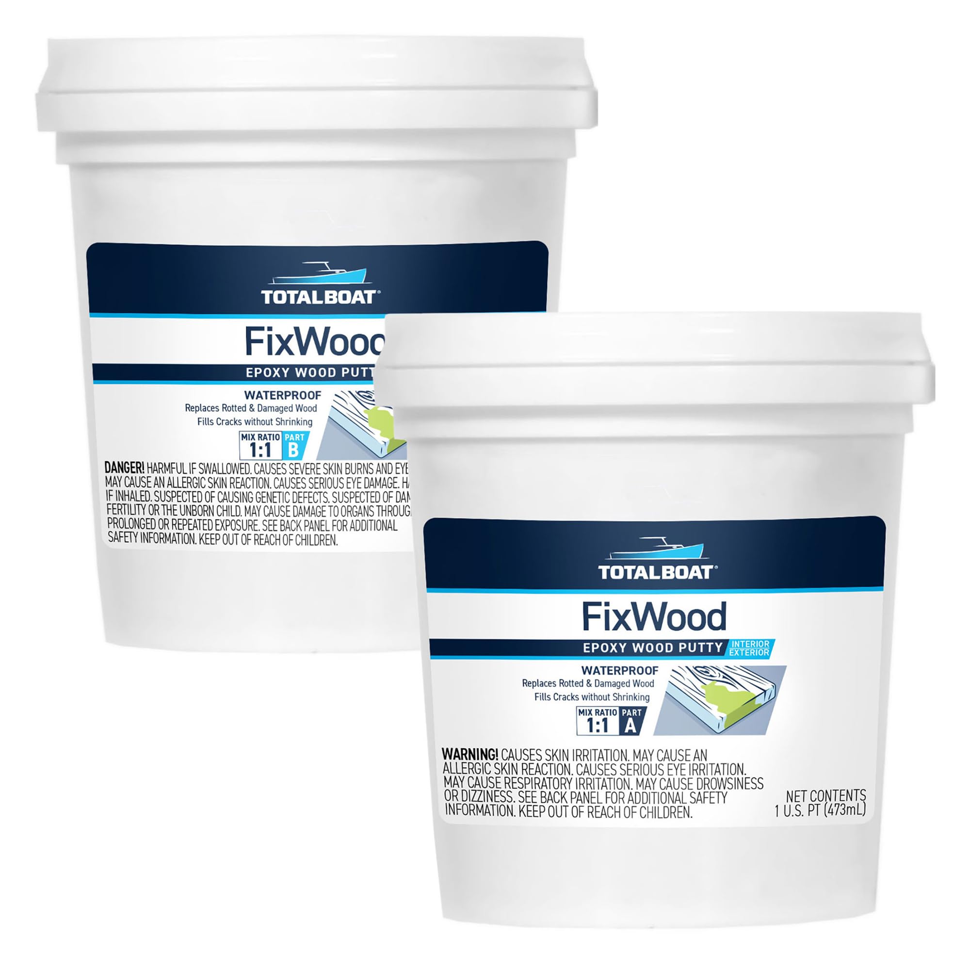 TotalBoat Fixwood | Marine Grade Epoxy Putty | Stainable Paste Filler for Damaged Wood Repair or Replacement