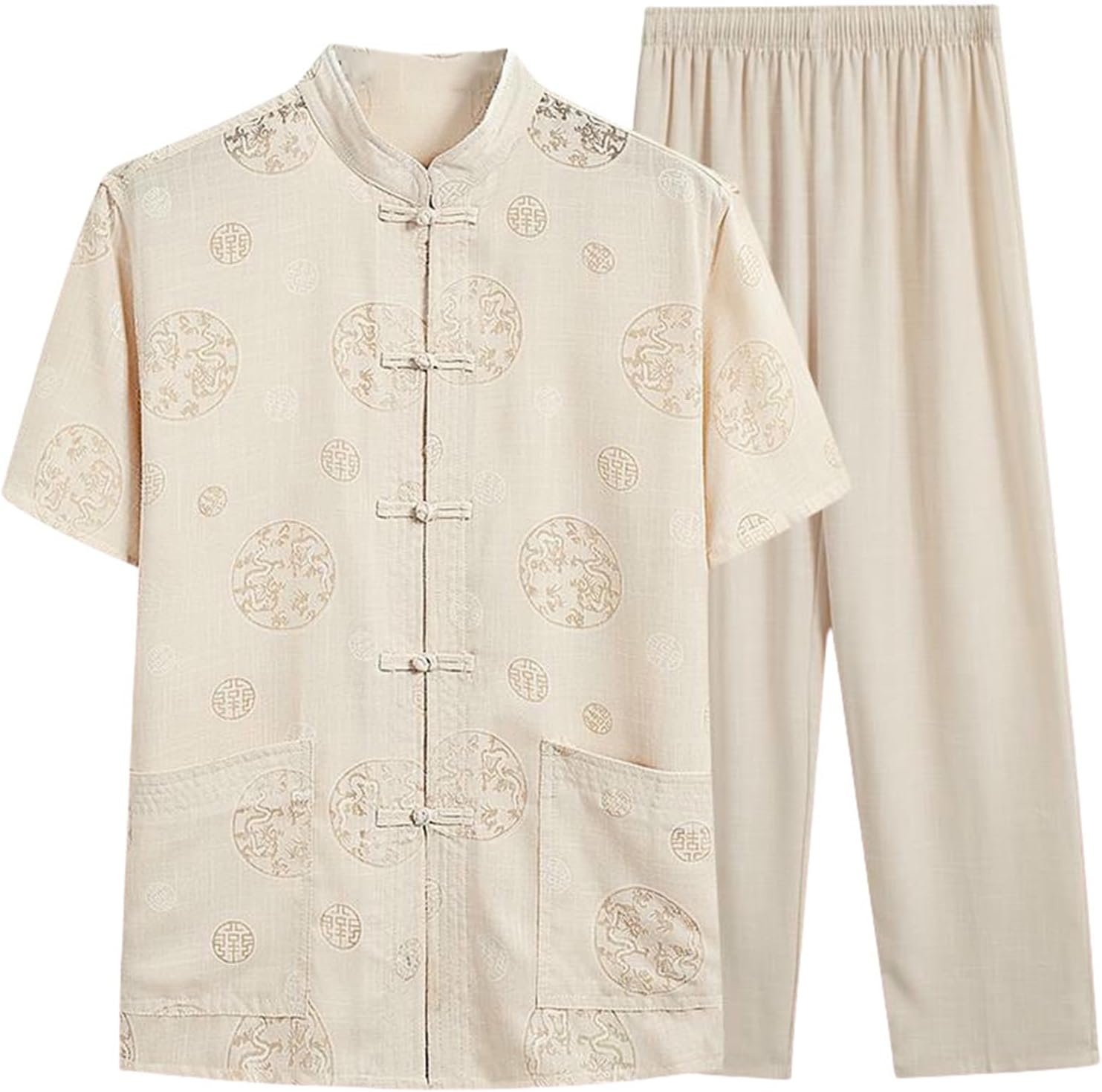 Men's Summer Tang Suit Vintage Style Linen Cotton Casual Set
